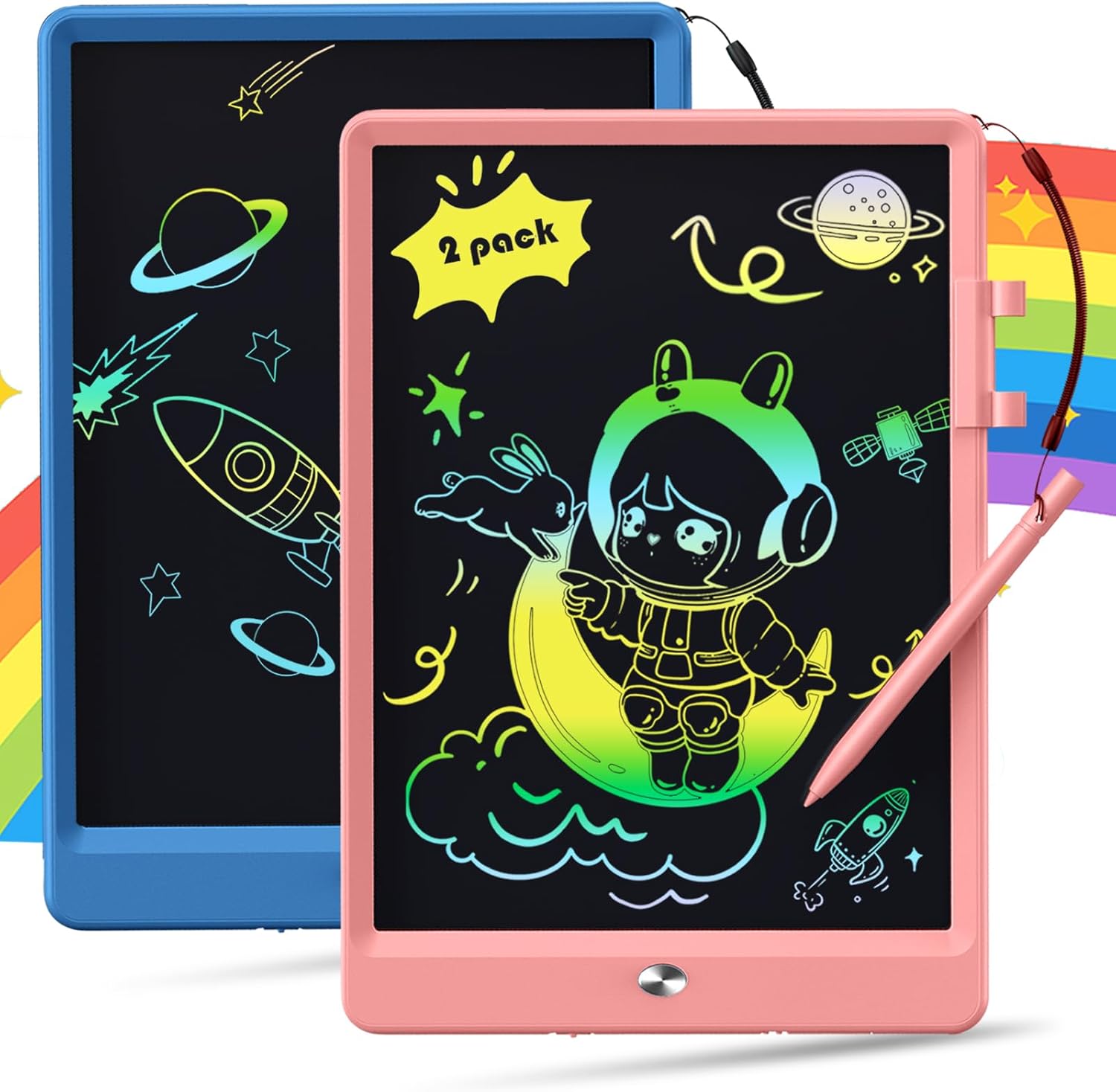 Paquete de 2 tabletas de escritura LCD para niños de 10 pulgadas, tableta de dibujo colorida para niños, juguete educativo para niños de 2 a 4 5 6