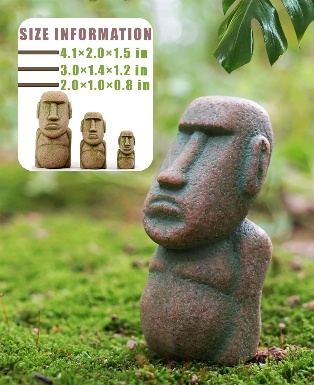 3 figuras de piedra de cabeza de isla de Pascua, estatuas de Moai, pecera pequeña, decoración de acuario, jardín de hadas, bonsái, micro decoración