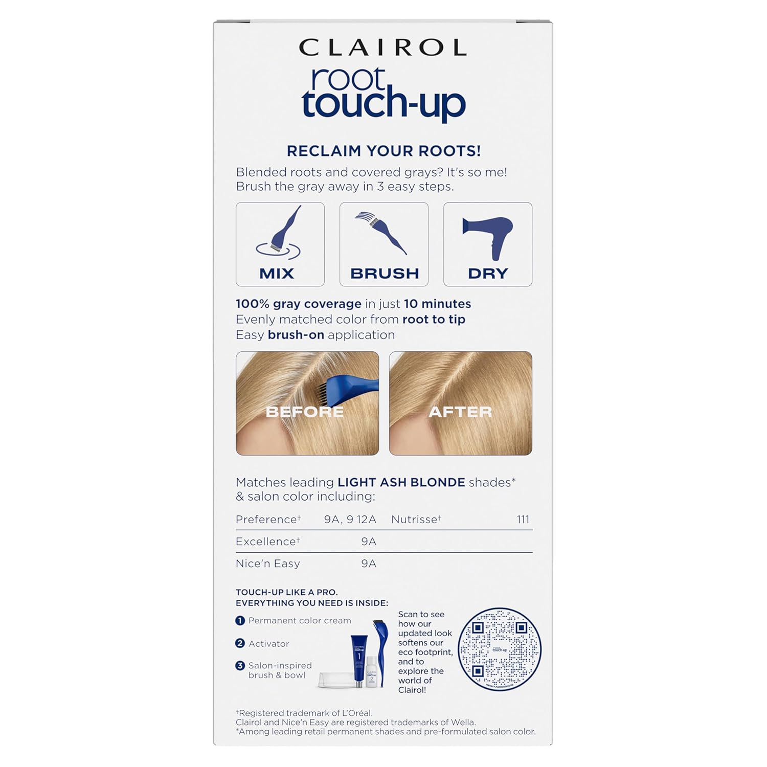 Clairol Nice’n Easy Root Touch-up – Tinte permanente para el cabello, color rubio ceniza claro 9A, paquete de 1 unidad