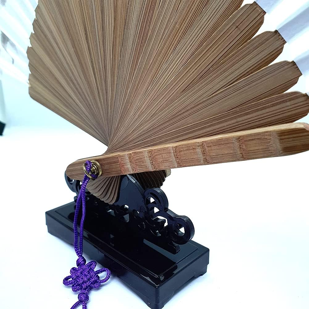 Ventilador tradicional coreano pintado a mano plegable con diseño de flor de ciruelo, ventilador decorativo de mano con soporte