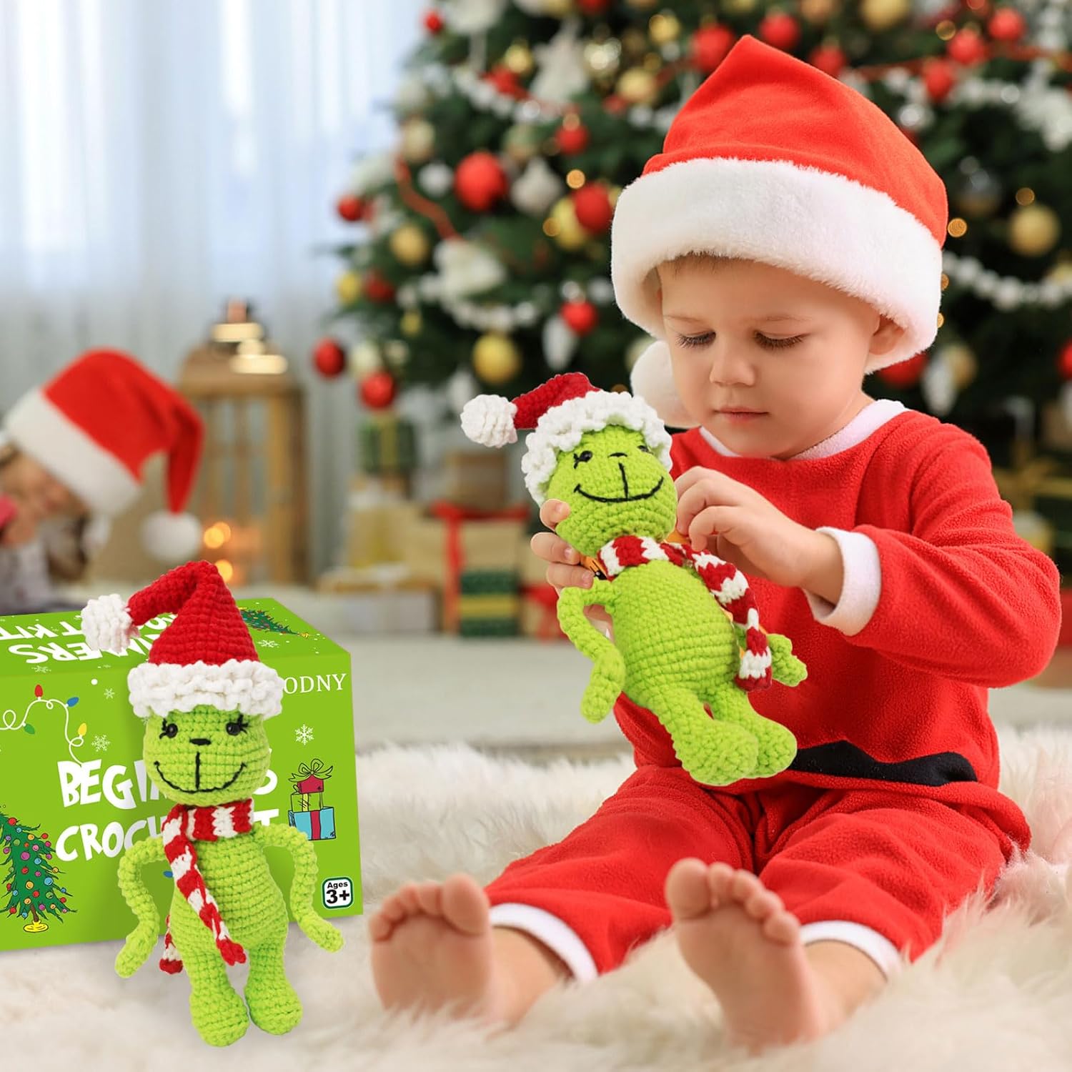 ALODNY Kit de ganchillo para principiantes, kit de ganchillo de Navidad para adultos principiantes, kits de tejer, ganchos, juego de hilo con