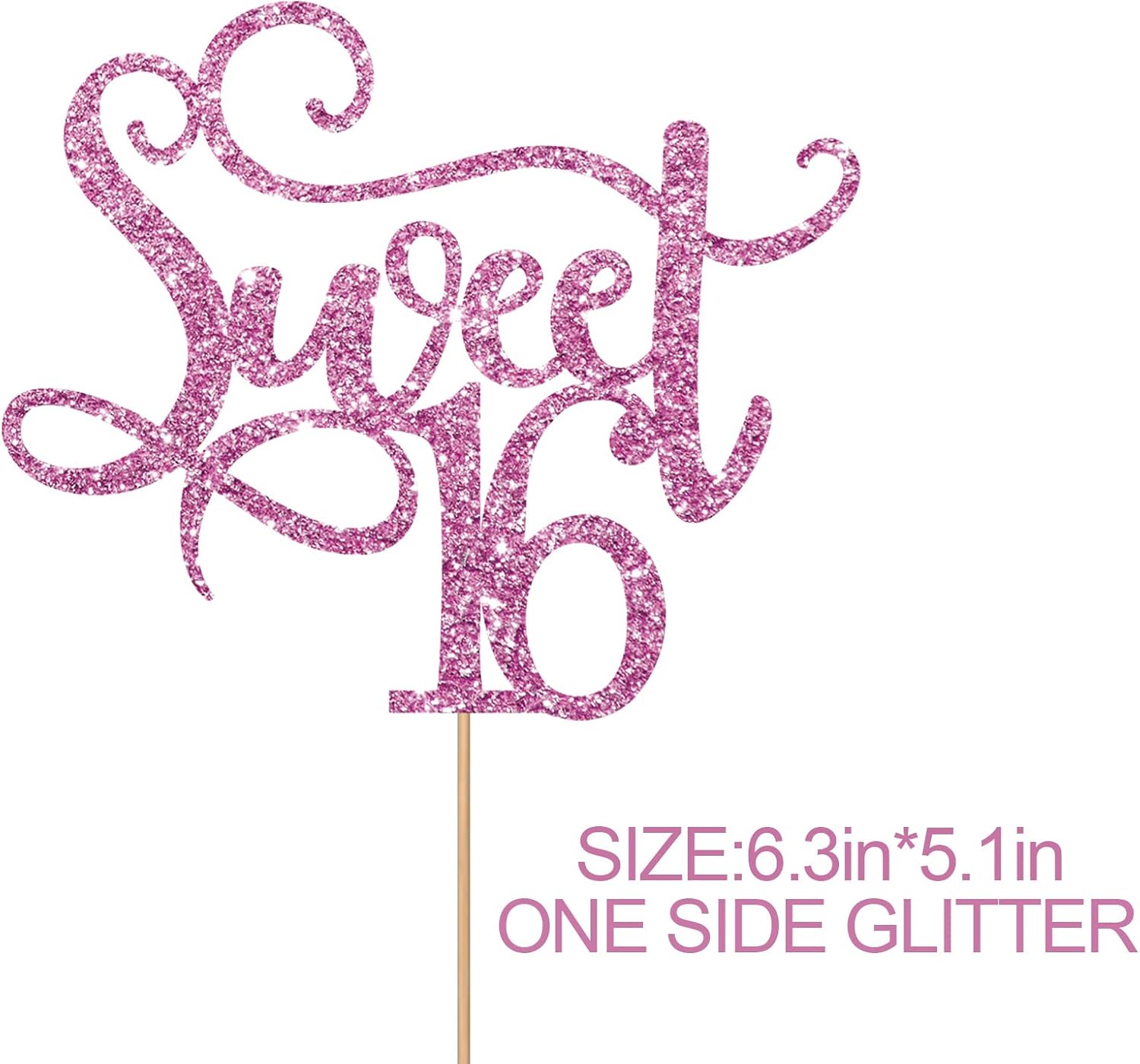 Decoración para tartas Pink Sweet 16, decoración para tarta de cumpleaños de 16 años con purpurina, decoración para tartas de 16 años de edad de
