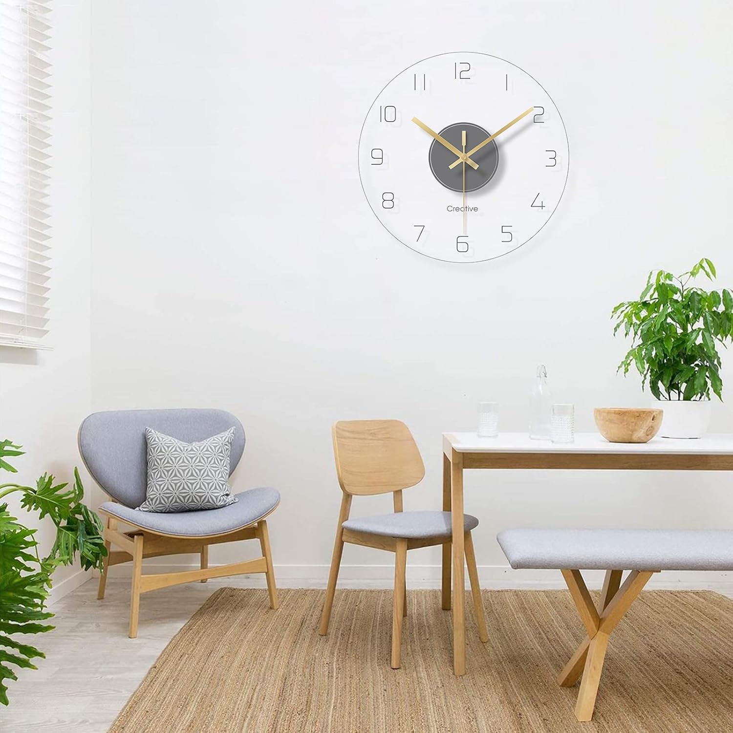 Reloj de pared de cristal transparente de 12 pulgadas, sin tictac, funciona con pilas, movimiento ultra silencioso, de cuarzo, para oficina, aula,