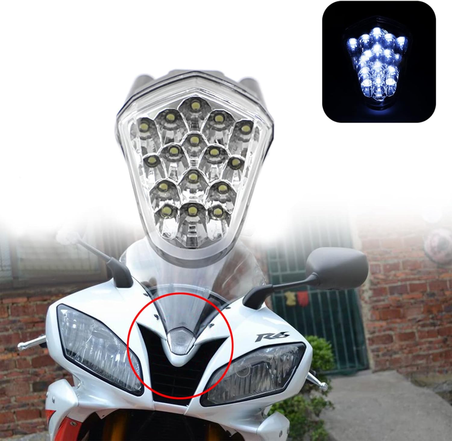 GUAIMI 12 LED ClaroLente Humo Centro Luz Piloto Luz Parabrisas 3rd Ojos para YZF-R6 2006-2007 -Transparente