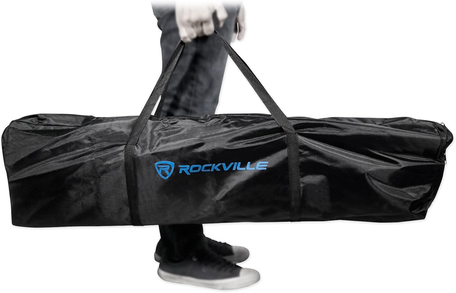 (2) Rockville RTP32W Totem – Soporte de luz de cabeza móvil + Scrims negro+blanco+bolsas de transporte para focos Chauvet Rogue R1X