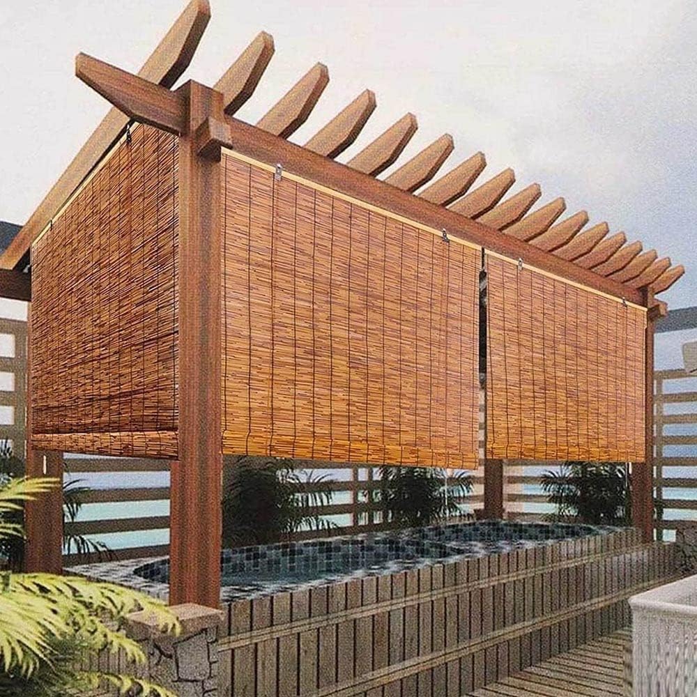 Persianas de patio enrollables, persianas de bambú para exteriores, persianas de caña de sombreado con aislamiento Thernal, pantalla de bambú opaca,