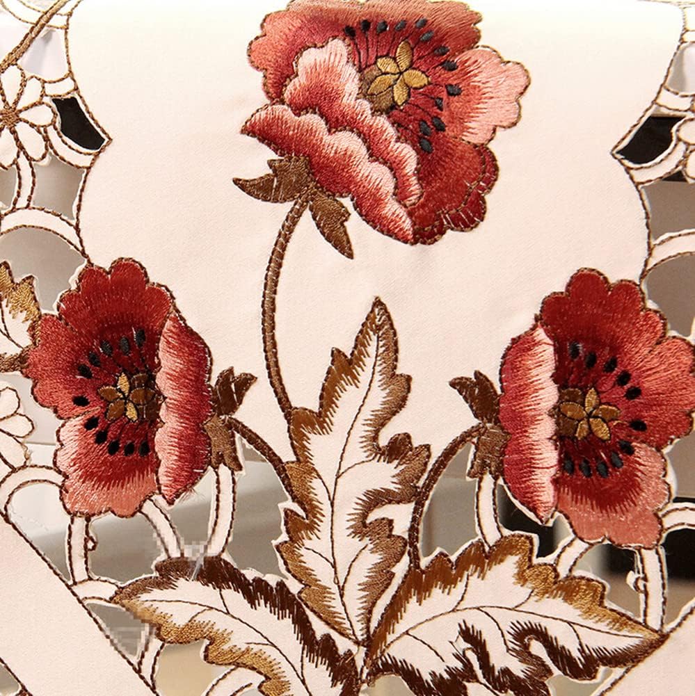 Judy Dre am Mantel bordado floral de rosas marrones, camino de mesa de café rústico de trabajo de corte, mantel de mesa beige con flores lavables,