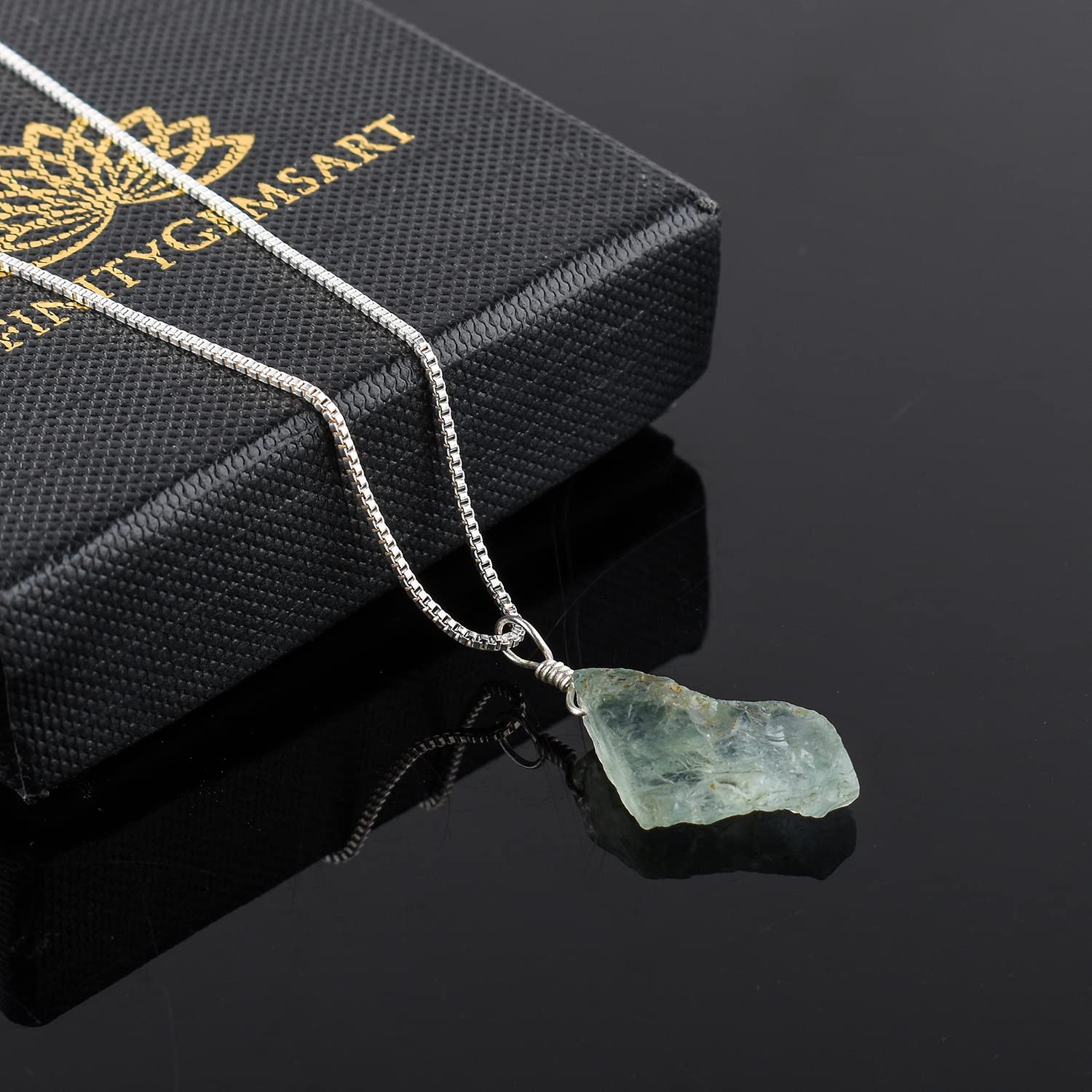 Natural Raw Blue Aquamarine – Sea Stone Rough Crystal Gemstone Dainty Women Pendant Necklace, Chakra Healing Crystals, Birthstone, Silver Plated