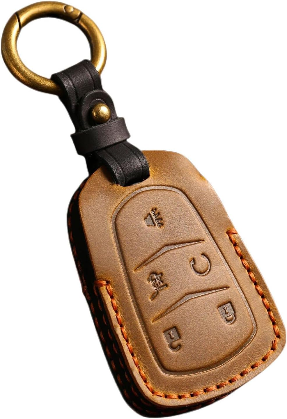 Hontumax Funda de cuero genuino para llavero de 5 botones para Cadillac XT5 2017 2018 2019 2020 2021 2022 2023 Smart Key Protector (marrón)