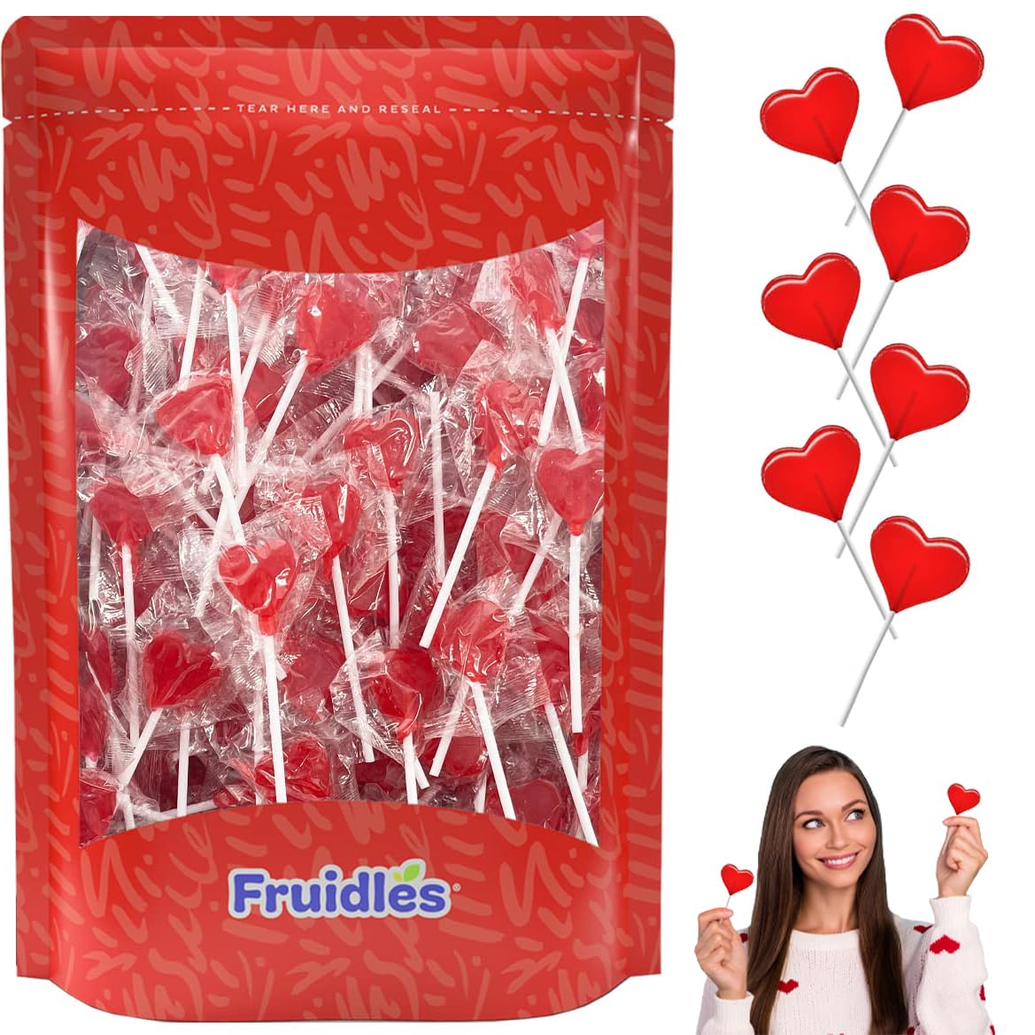 Mini paletas para el día de San Valentín con forma de corazón rojo con sabor a fresa, envueltas individualmente, paletas de 0.18oz, aprox. 40