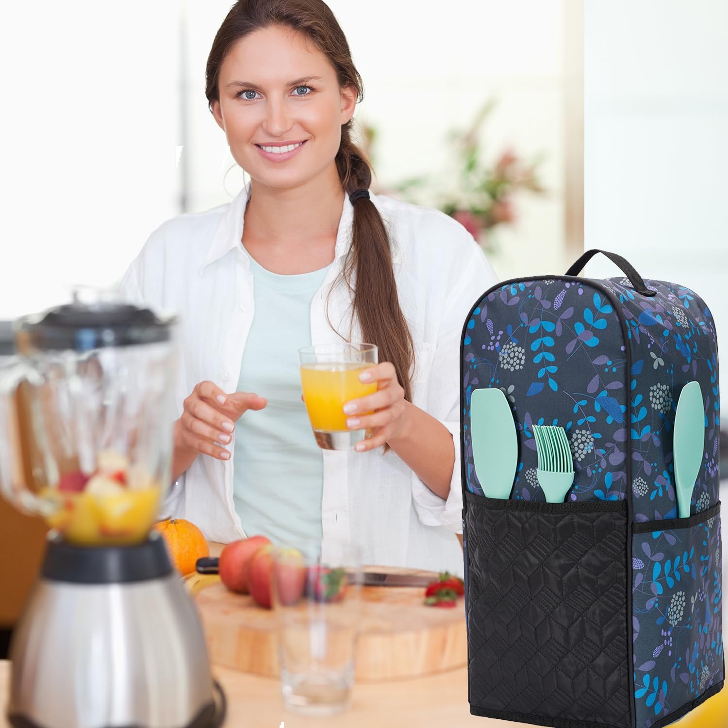 Cubierta antipolvo para licuadora, cubierta antipolvo para licuadora de cocina con bolsillos, compatible con licuadora Ninja, Vitamix de 64 onzas