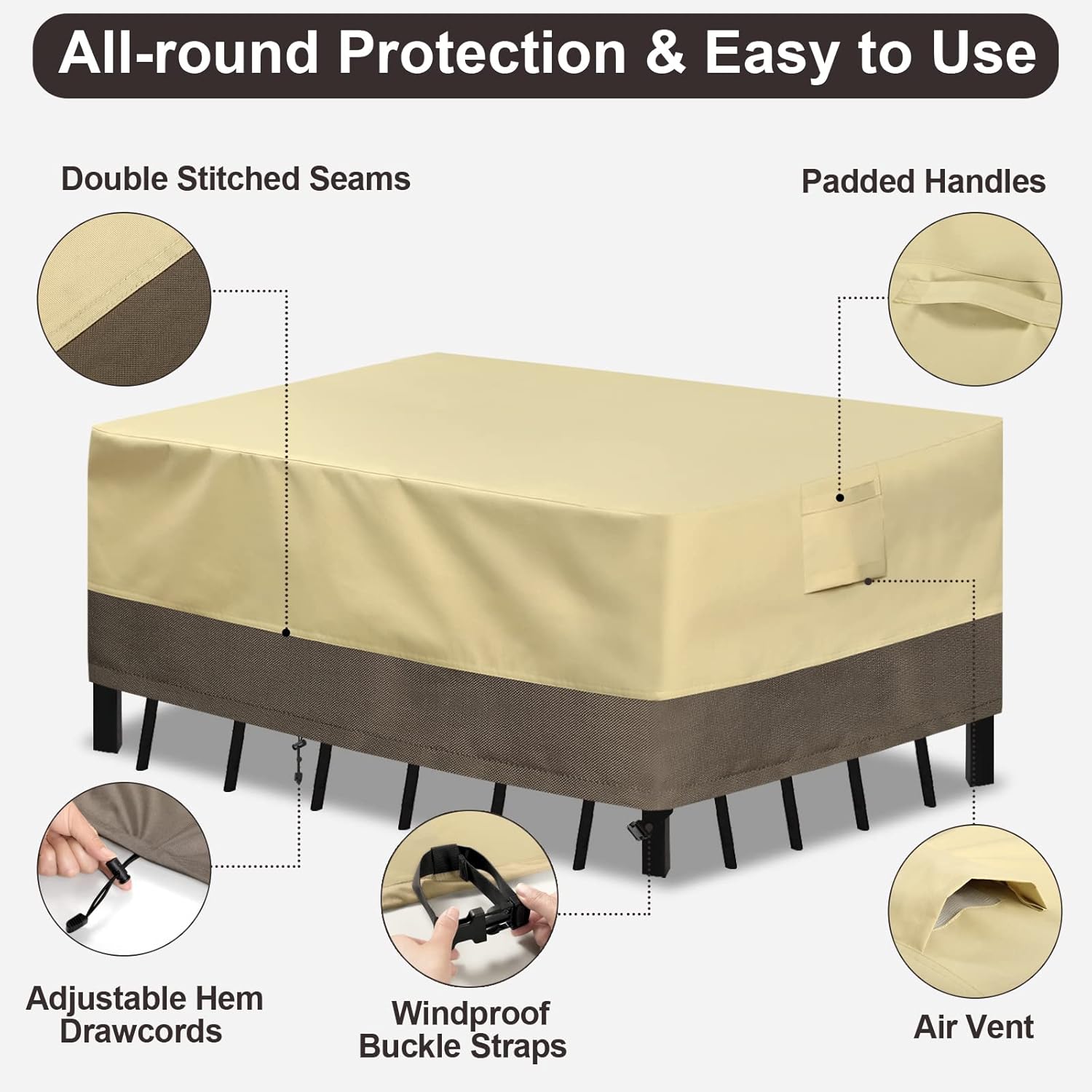 PureFit Fundas para muebles de patio, funda para muebles de mesa de exterior, lona impermeable rectangular, 650D fundas de patio para muebles de