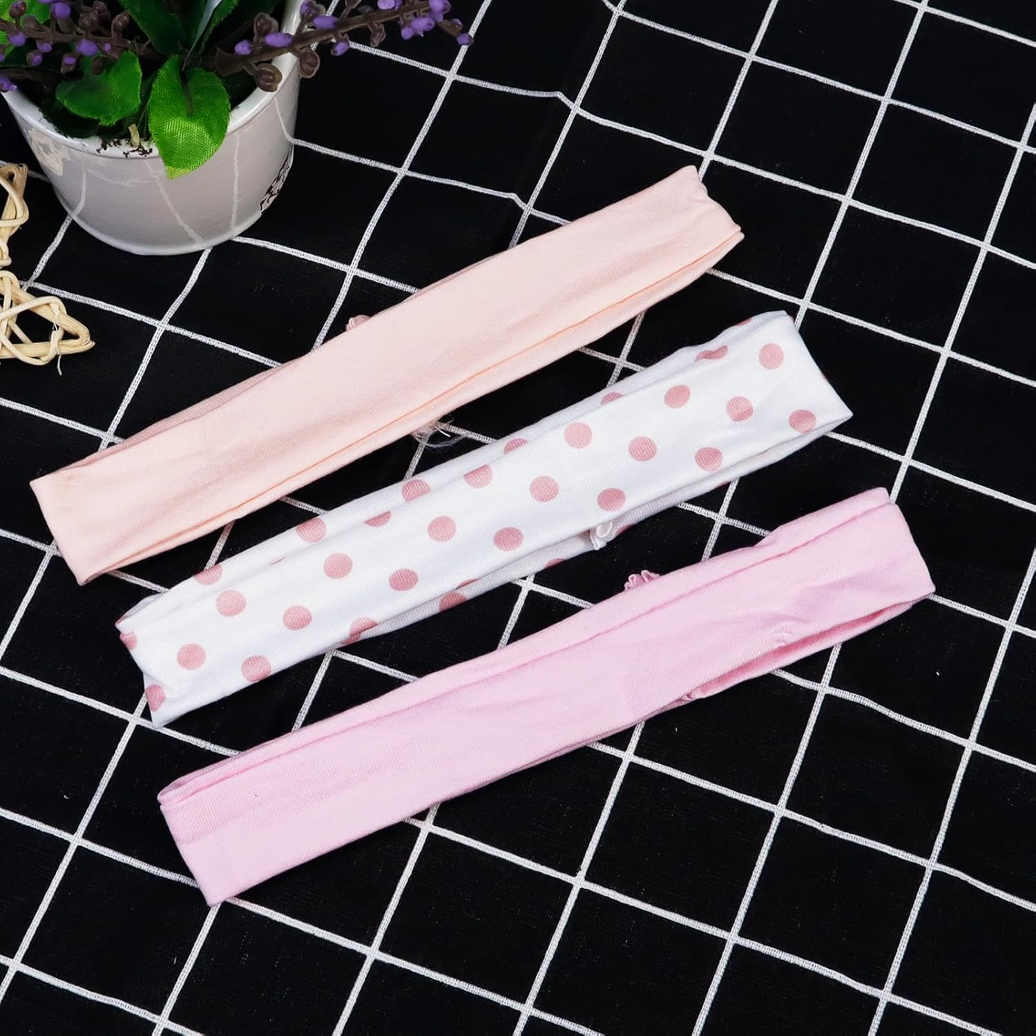 Fmeida Paquete de 3 diademas de algodón para bebé niña, diadema anudada, orejas de conejo, turbante de moda, lindos accesorios para el cabello