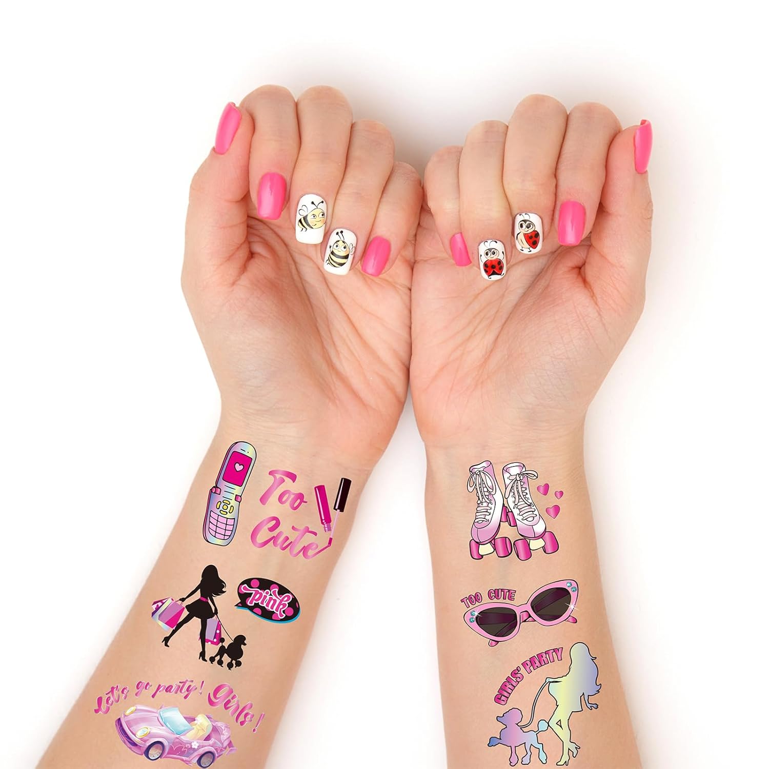 90 tatuajes temporales para niños + 1 juego de maquillaje para niños, recuerdos de fiesta, bonitas decoraciones, kit de calcomanías impermeables y
