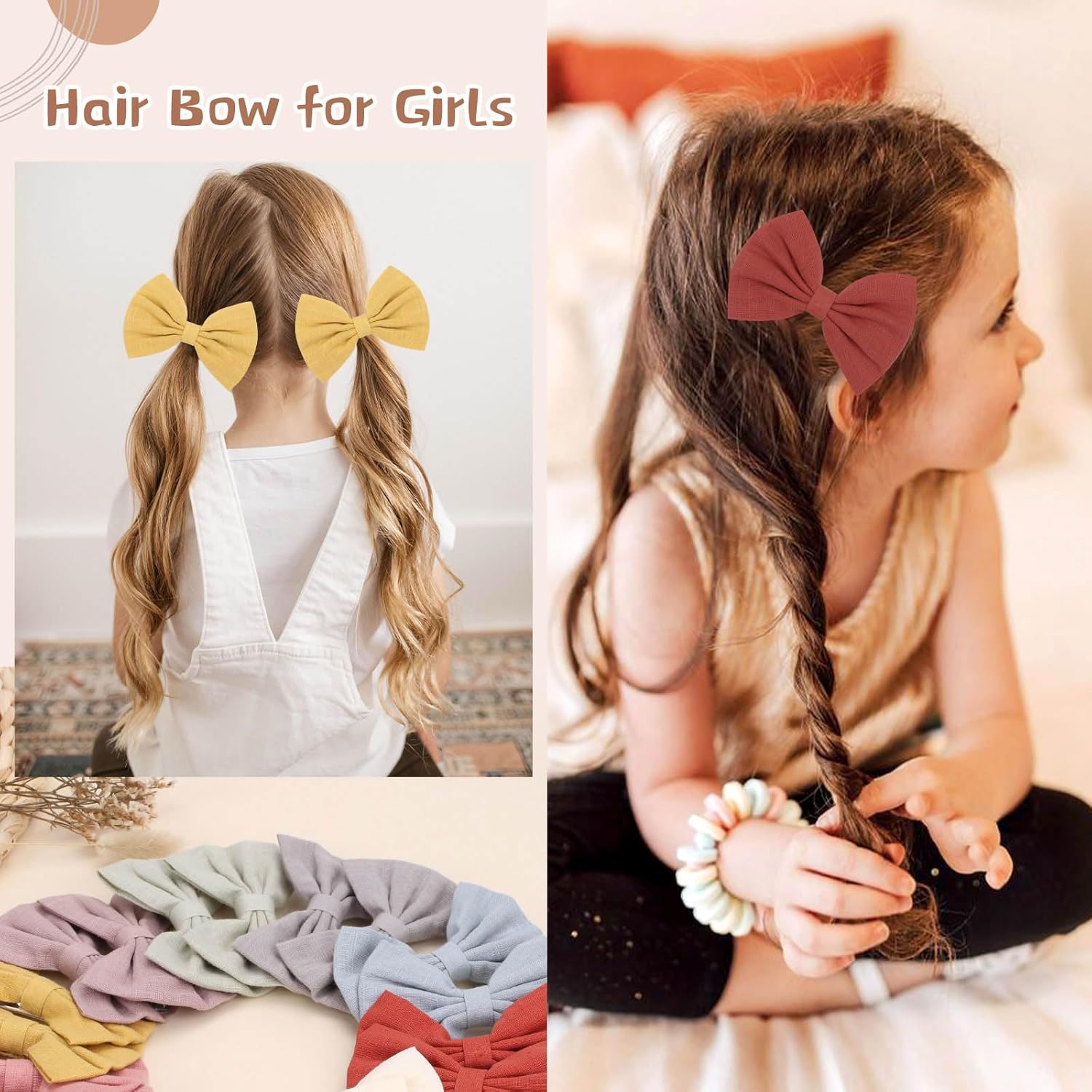 Oaoleer – 20 lazos para el pelo de 3.5 pulgadas para bebés, lazos de lino neutro, lazos dobles para cola de caballo, accesorios para bebés, niños