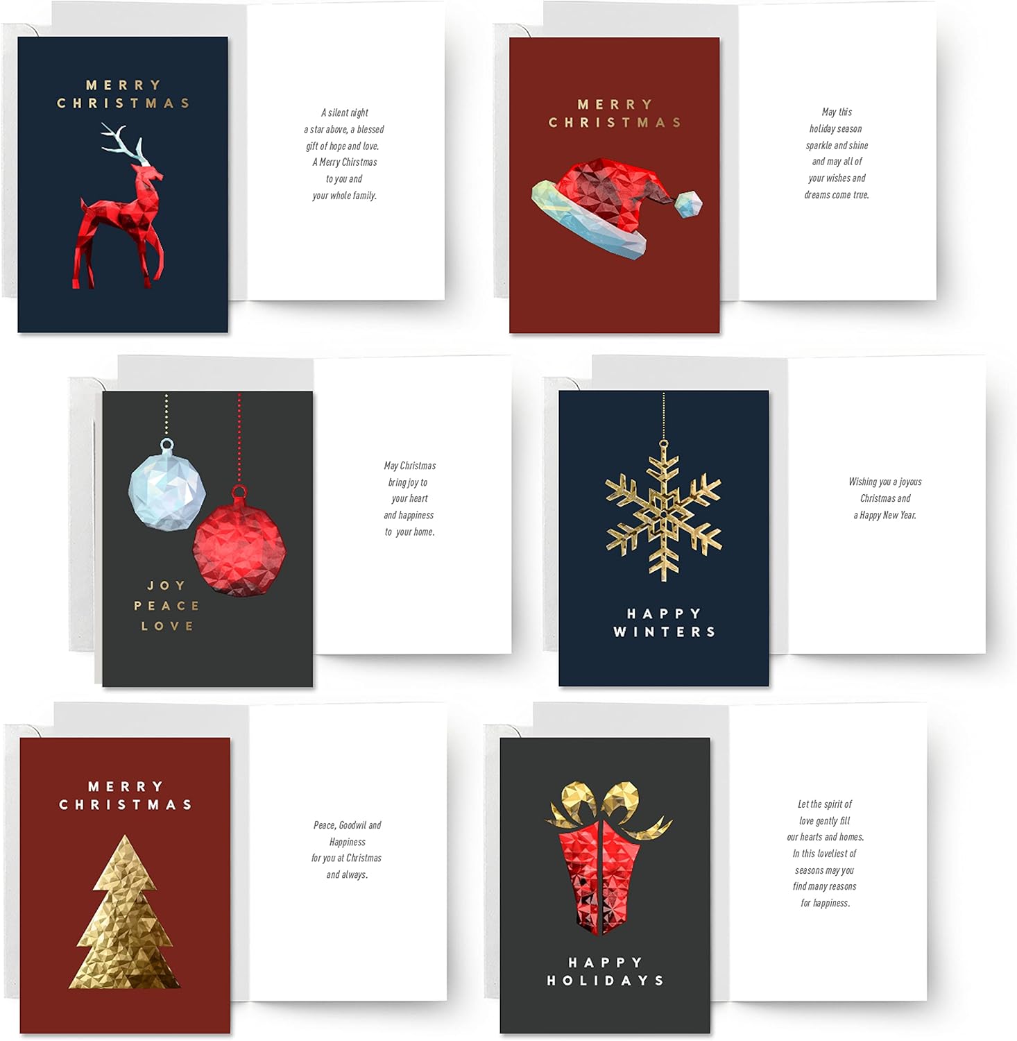 easykart labels Surtido de 18 tarjetas de felicitación navideñas con sobres, lámina dorada con diseño de efecto de relieve 3D, tamaño de 5.5 x 4