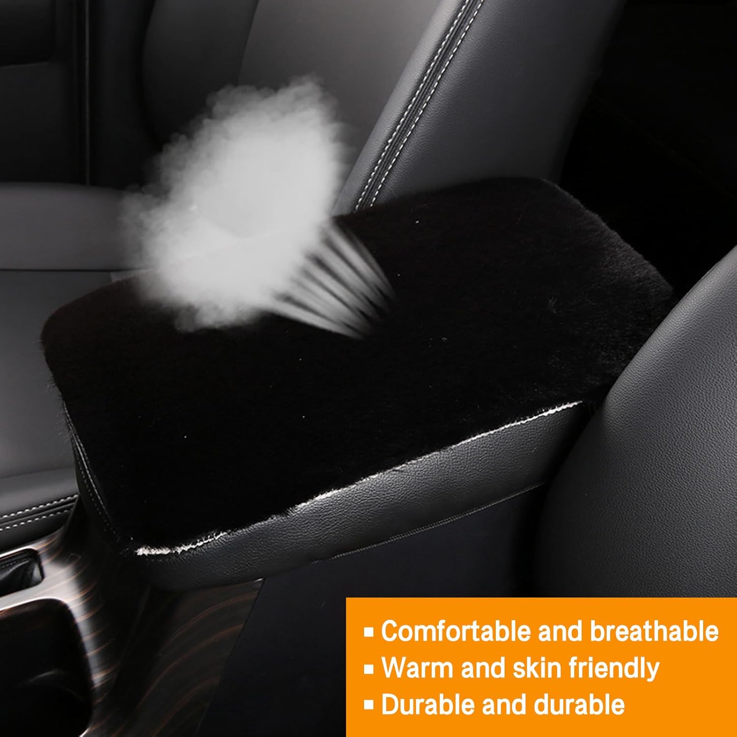 1 alfombrilla para reposabrazos de automóvil, 11.8 x 7.8 pulgadas, funda de caja de reposabrazos central de felpa de conejo de imitación, cojín
