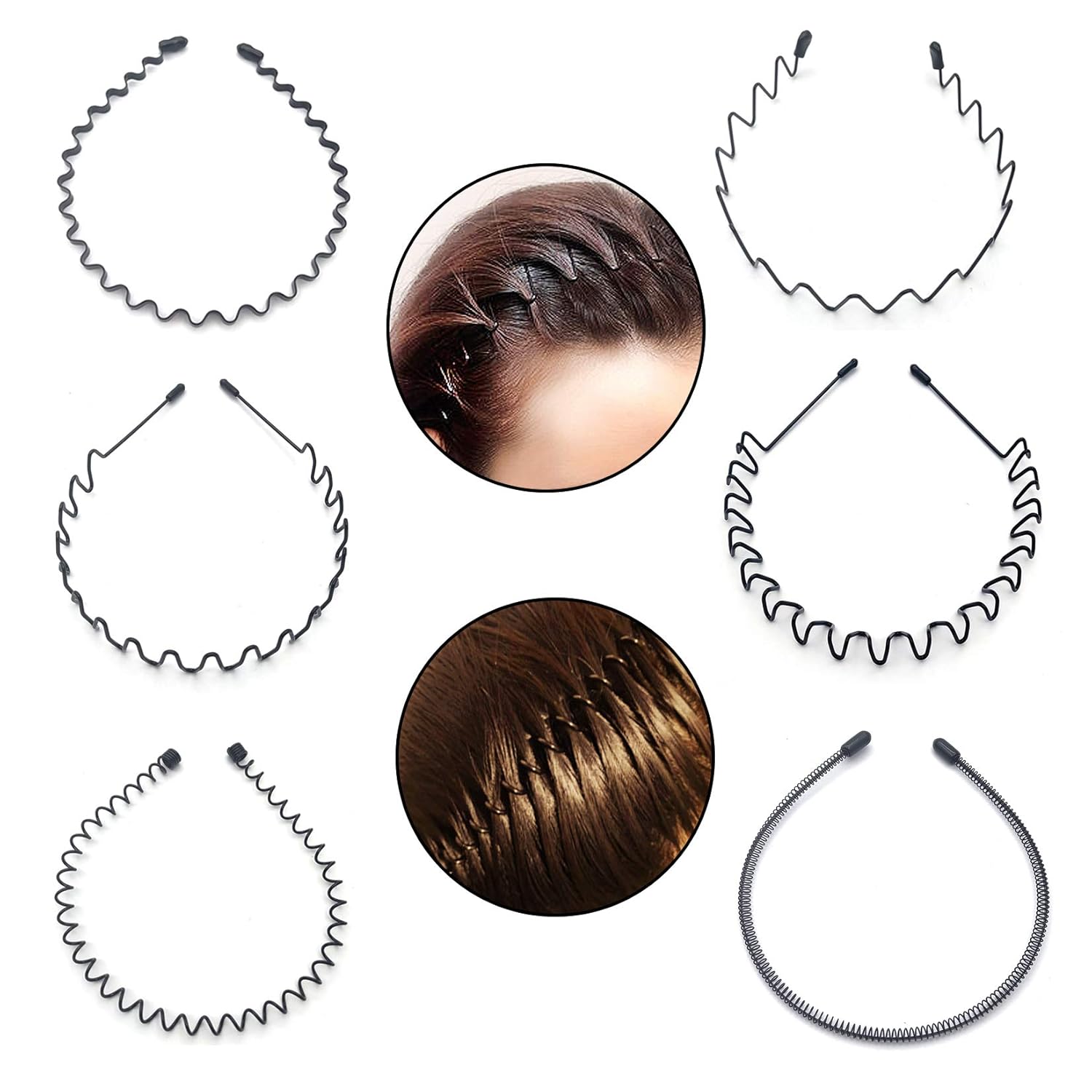 6 diademas de metal para hombres y mujeres, diademas onduladas, bandas elásticas unisex, antideslizantes, elásticas, flexibles, para el cabello