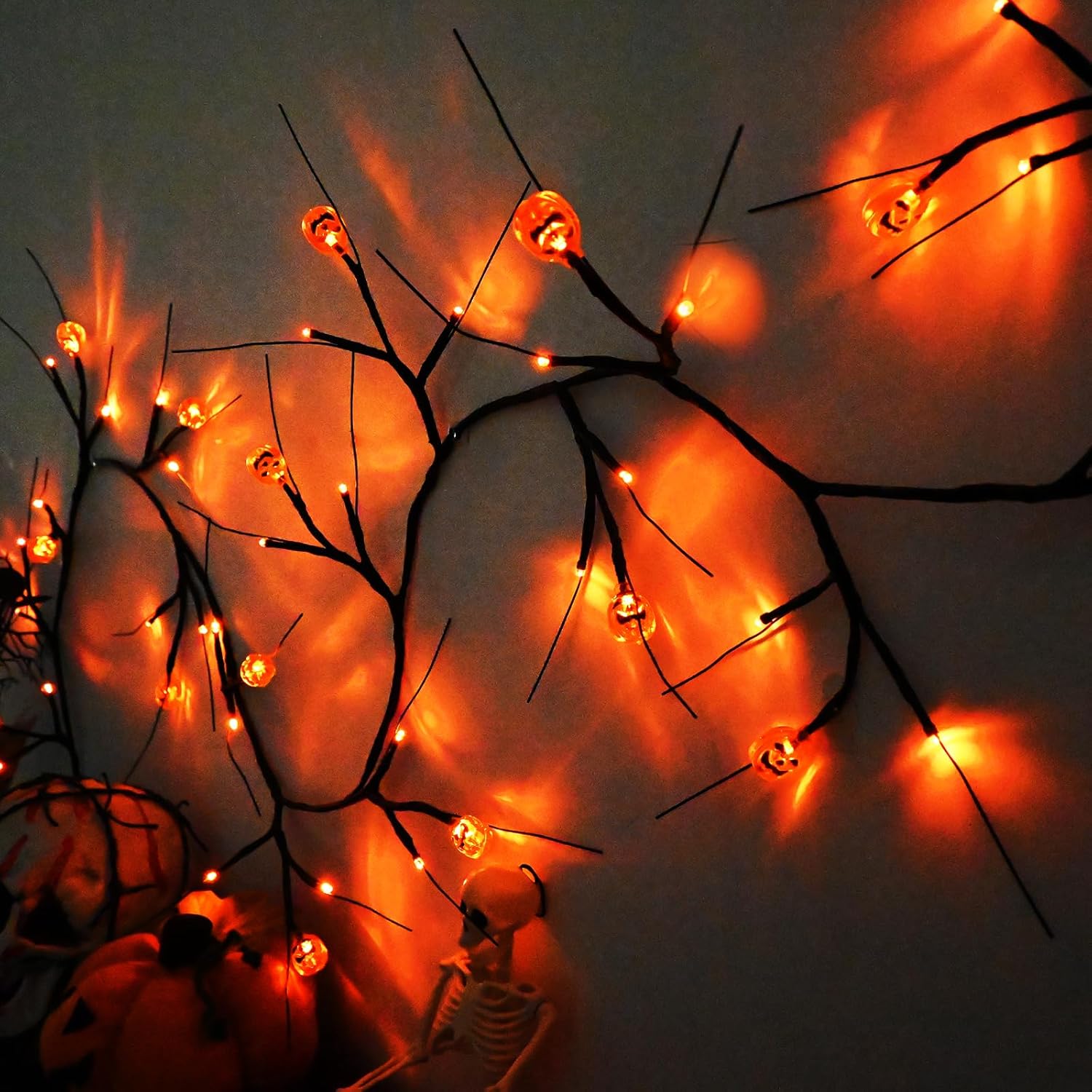 PALONMY Luces de decoración de Halloween de 6.5 pies, 54 luces LED de sauce con temporizador, guirnalda de luces que funcionan con pilas, 18