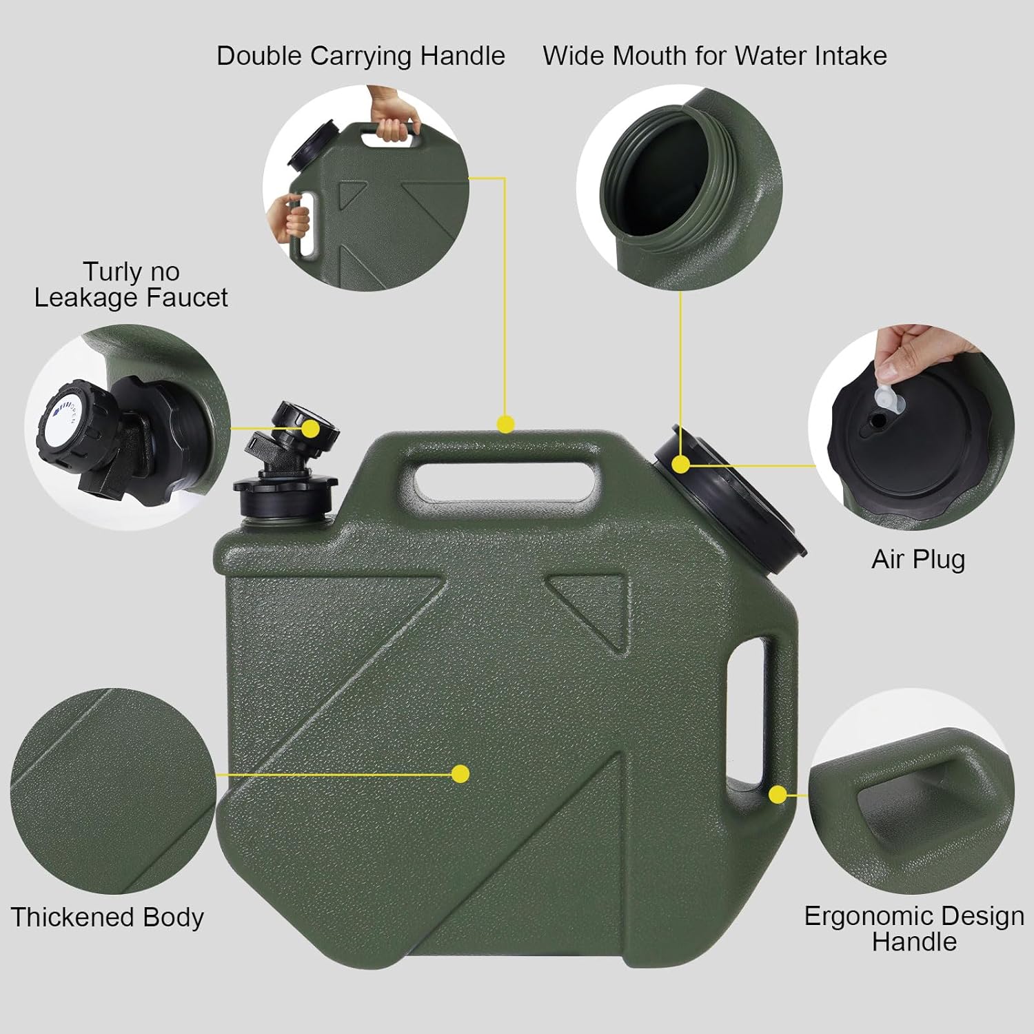 Jarra de agua para camping, contenedores de agua de 2.6 galones, sin BPA, almacenamiento de agua con espita sin fugas, portátil, tanque de agua de