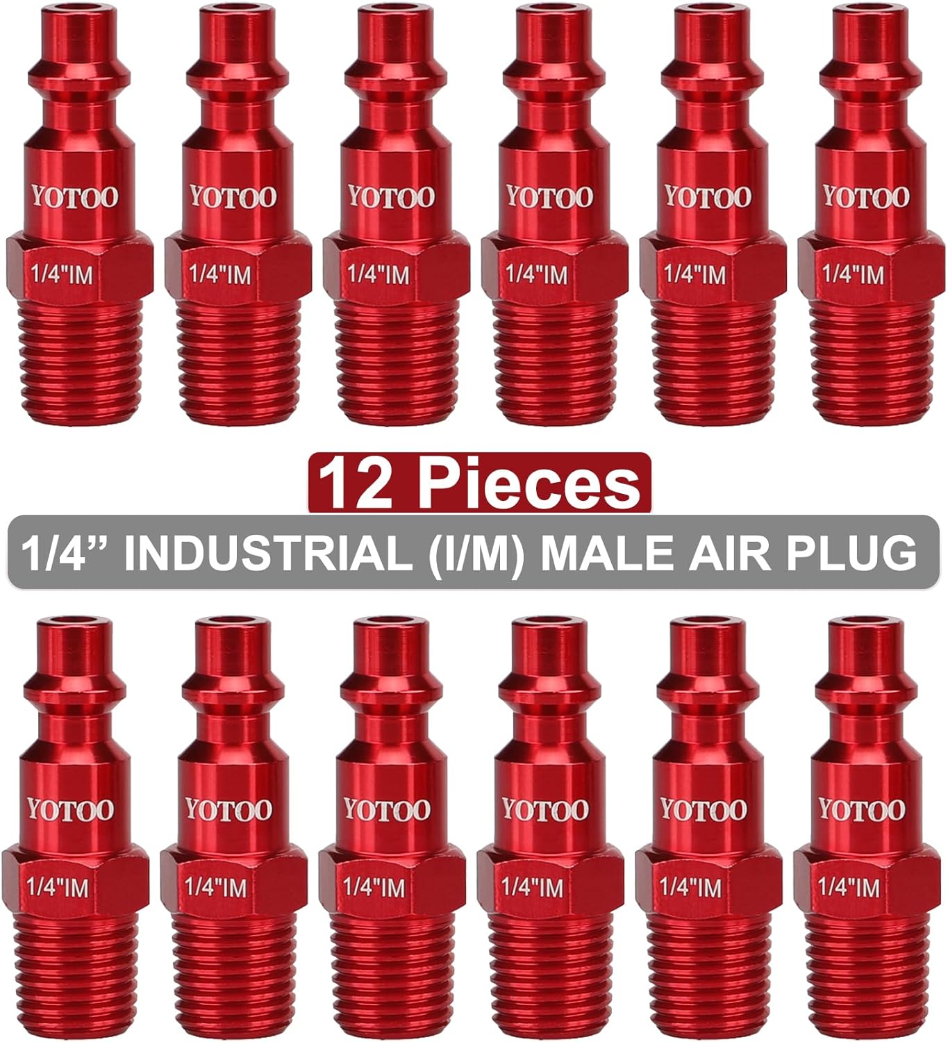 YOTOO Juego de enchufes de aire industriales tipo IM de 12 piezas con roscas macho NPT de 14 pulgadas, accesorios de aire de aluminio resistentes,