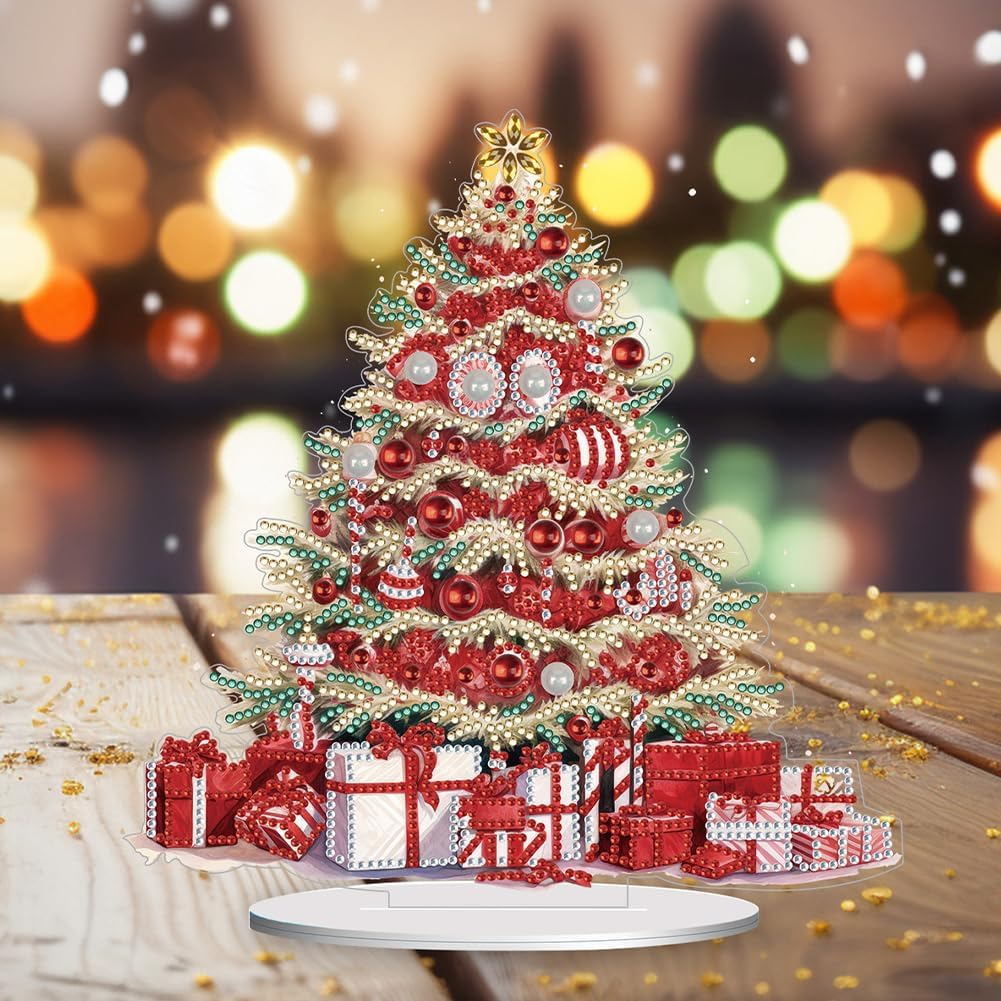 Orgone Kit de adornos de escritorio de árbol de Navidad para adultos, pintura acrílica por números, decoración de Navidad de escritorio, kit de