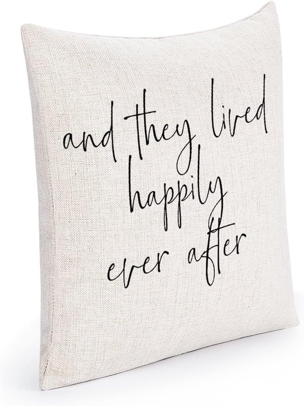 Funda de cojín de lino y algodón, y ellos vivían felices para siempre el hogar, decoración del versículo bíblico para sofá, cama, silla, regalo de