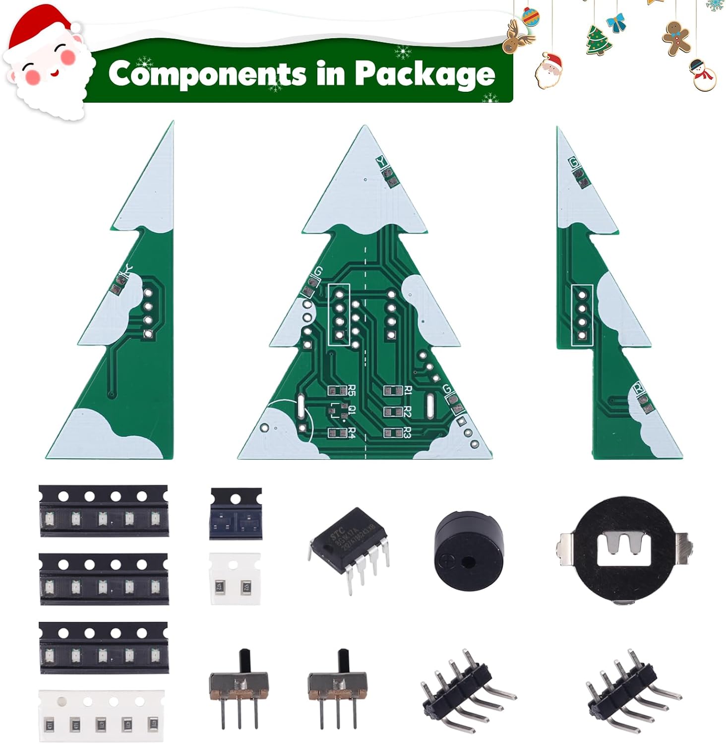 MiOYOOW SMDSMT – Kit de soldadura para árbol de Navidad, colorido LED intermitente, kit de electrónica para bricolaje, kit de práctica de soldadura