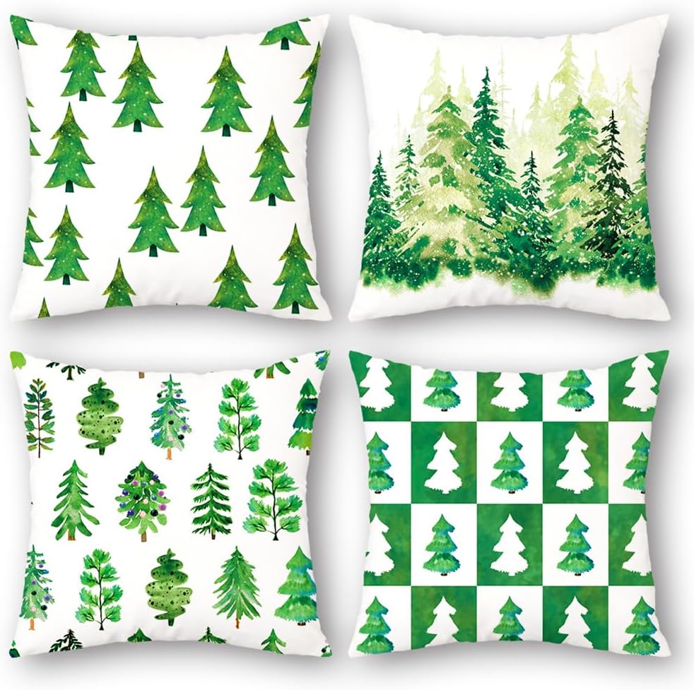 JOJOGOGO Juego de 4 fundas de almohada de 18 x 18 pulgadas para decoración de Navidad de color verde esmeralda para árbol de Navidad, fundas de