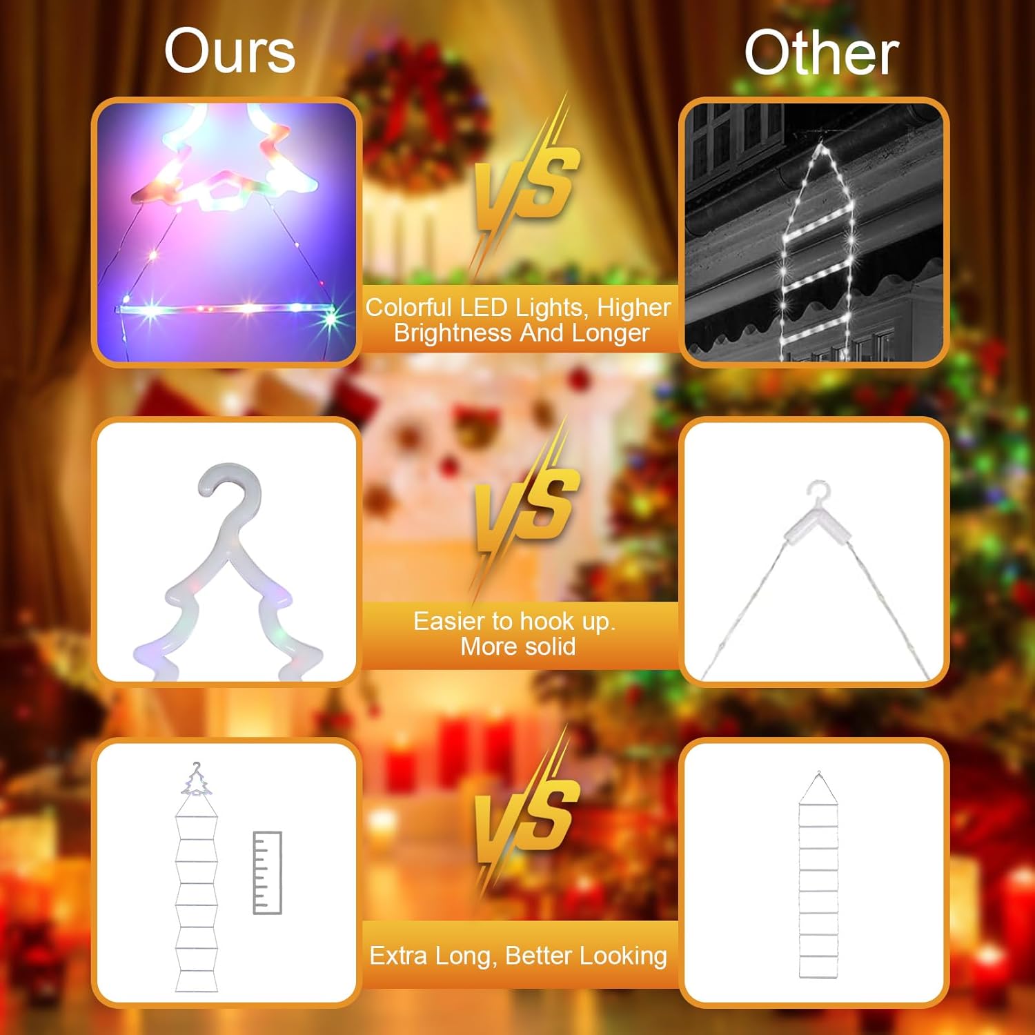 Luces de decoración de Navidad LED para exteriores, luces de escalera de ZHOLAH de 12 pies con Papá Noel trepador, multicolor, 8 modos de luz