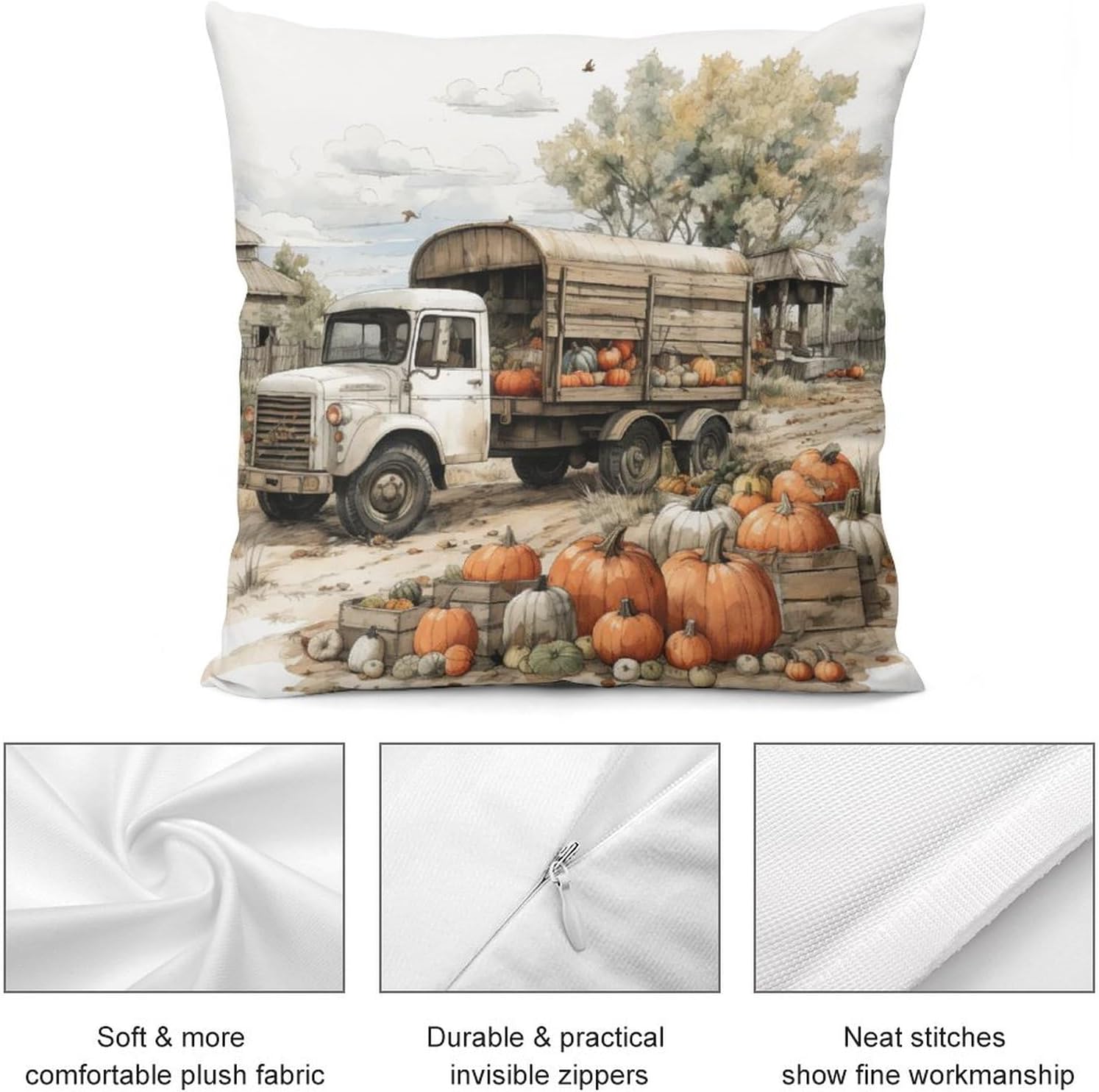 Fundas de almohada cuadradas suaves y cuadradas con parches de calabaza para sofá de 26 x 26 pulgadas, cosecha de otoño, Acción de Gracias, cojines