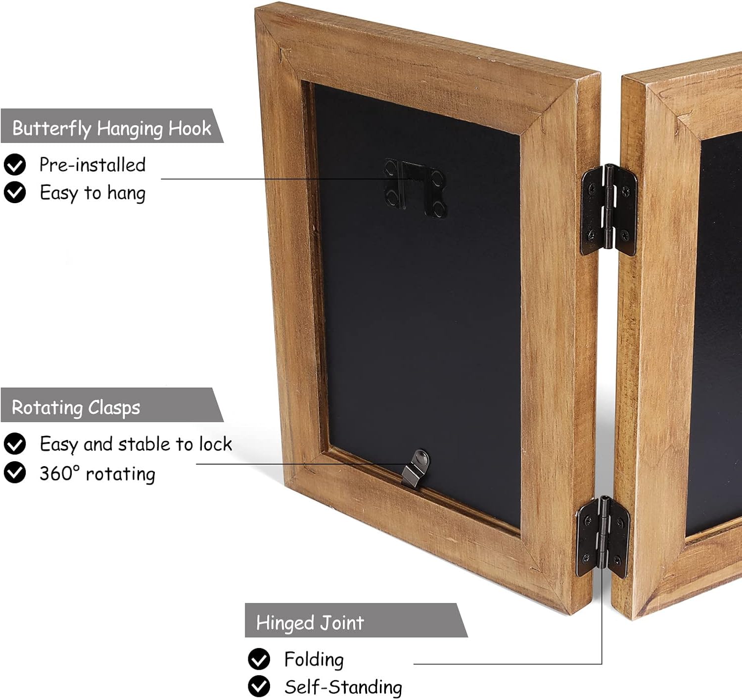 Tamolus 3 portarretratos verticales horizontales de madera con bisagras de 4 x 6 pulgadas y 5 x 7 pulgadas, triple plegable, decoración del hogar