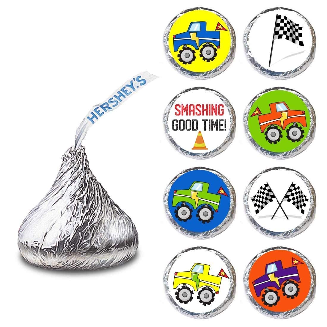 Monster Truck Labels for Hershey Kisses Chocolates by Adore By Nat – Birthday Party Candy Stickers – Set of 240