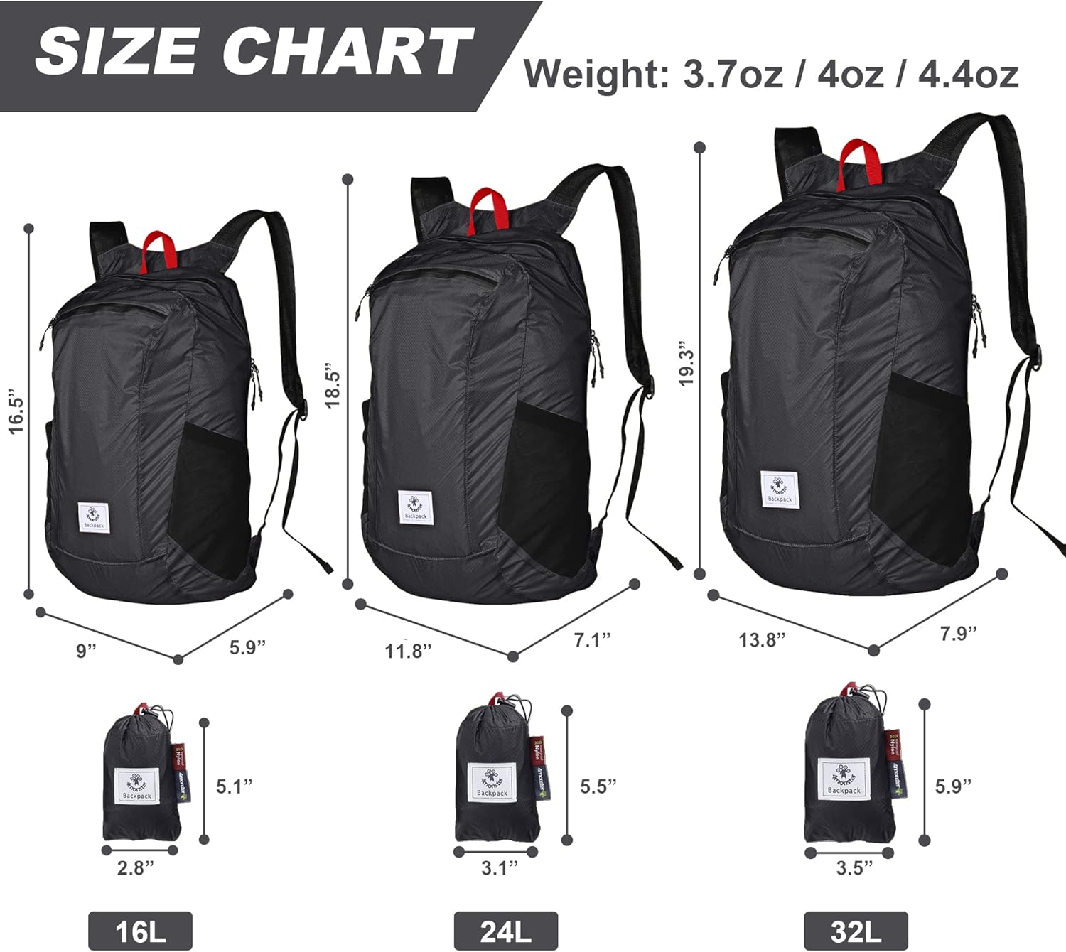 4Monster mochila de senderismo, resistente al agua, ligera y plegable, para viajes, campamentos y exteriores