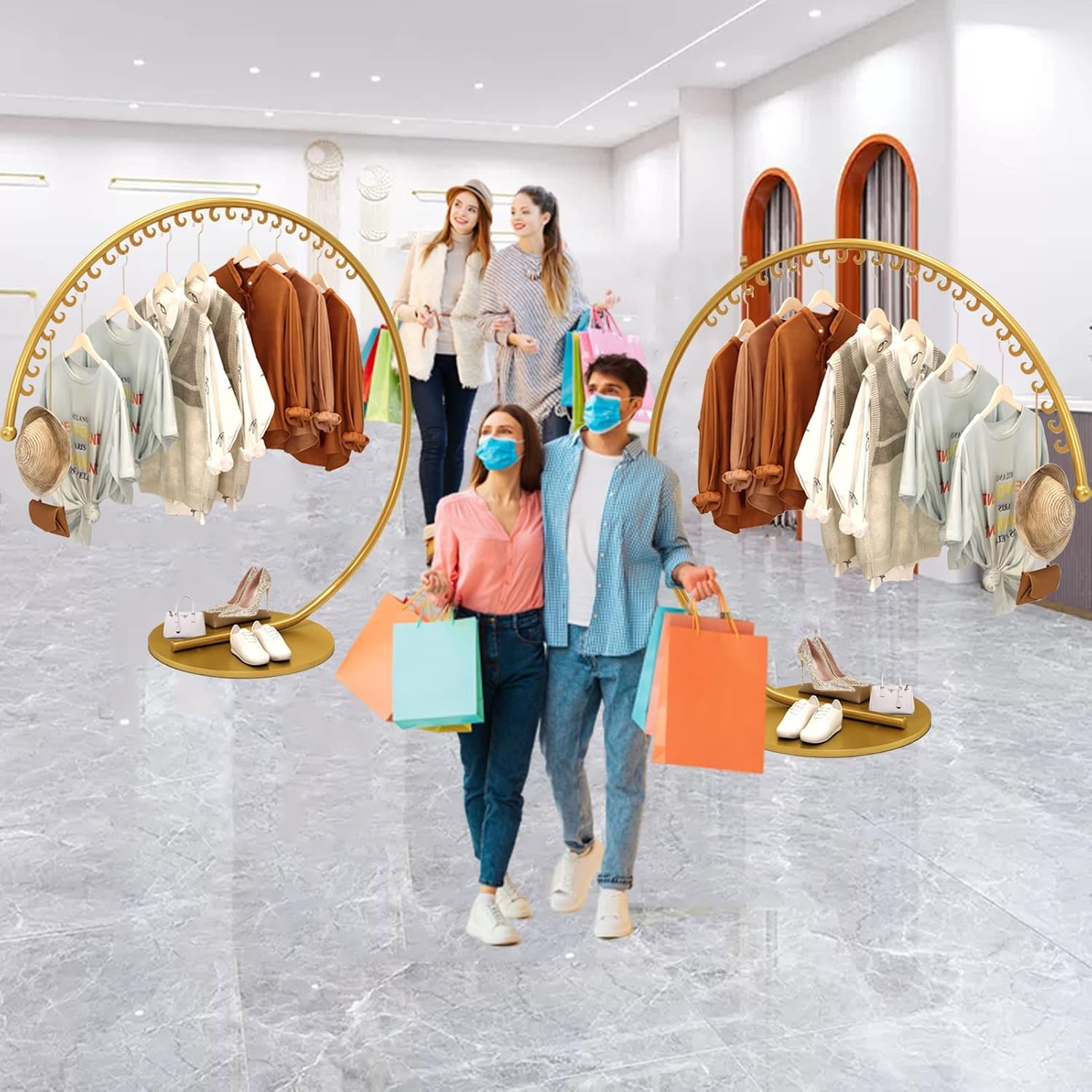 Perchero de ropa industrial de alta resistencia independiente, estante de exhibición de ropa comercial portátil, barra de ropa multiusos para
