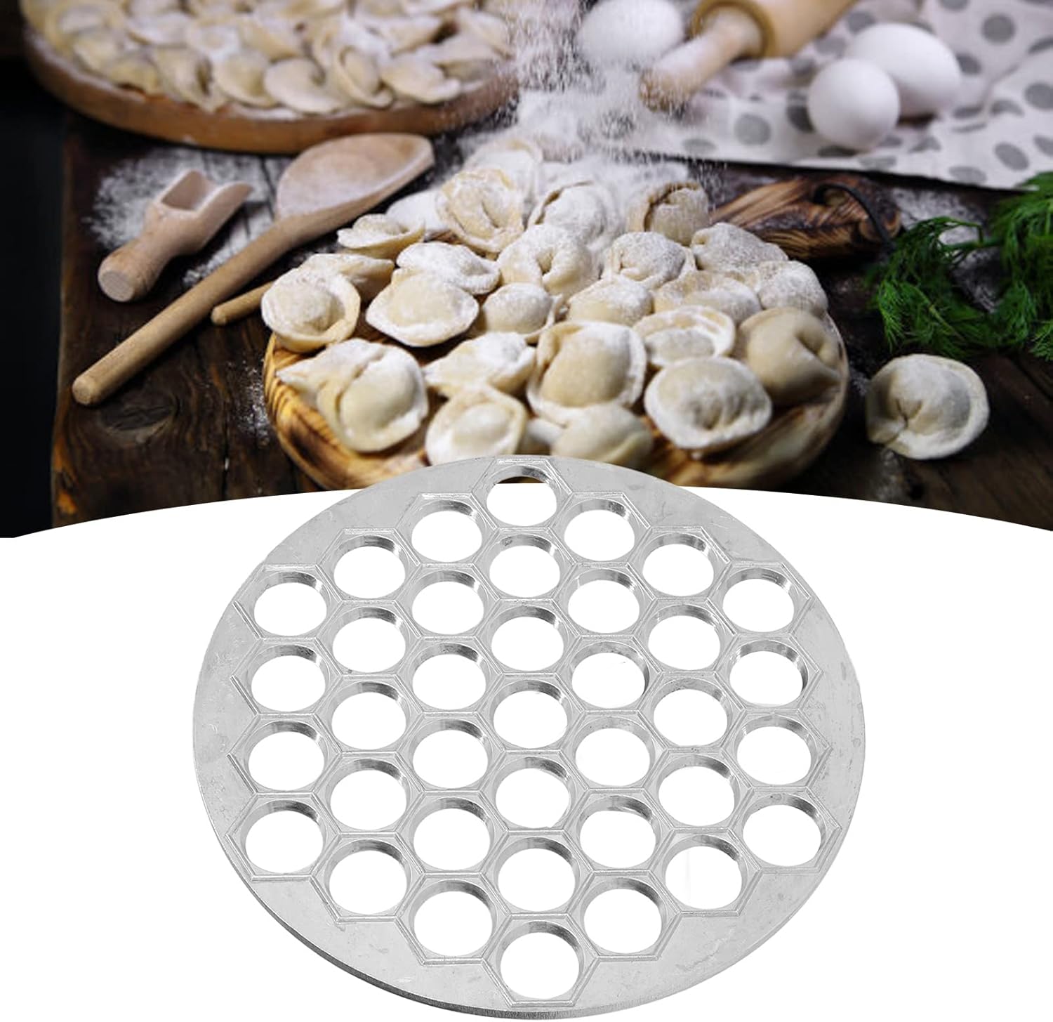 Molde de bola de masa para ravioles, 37 agujeros para hacer albóndigas rusas Pelmeni, molde de metal para hacer albóndigas ravioles