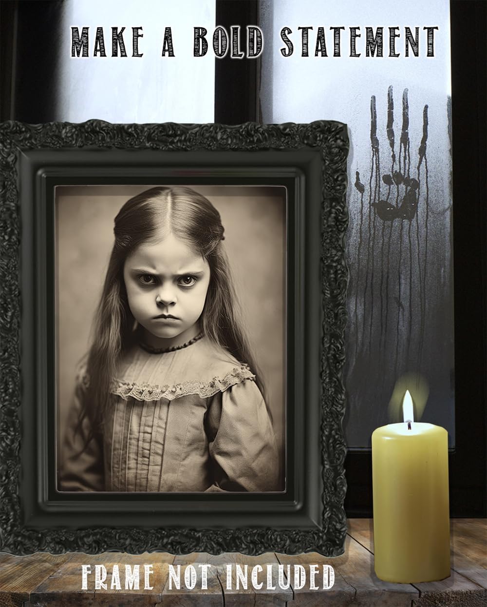Póster vintage de retrato de niña diabólica con ojos deslumbrantes sin marco de 11 x 14 pulgadas, diseño gótico extraño, espeluznante, espeluznante,