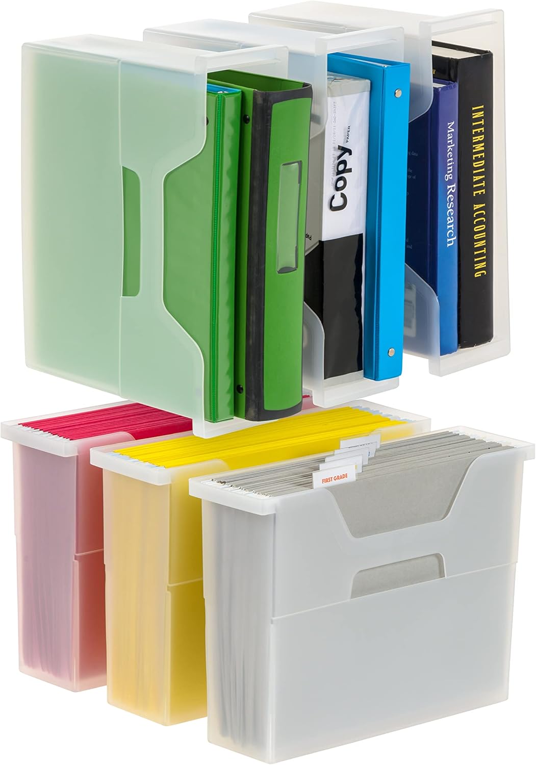 IRIS Caja de archivos de escritorio portátil pequeña de Estados Unidos con tapa abierta, paquete de 6, asas laterales, carpetas de archivos