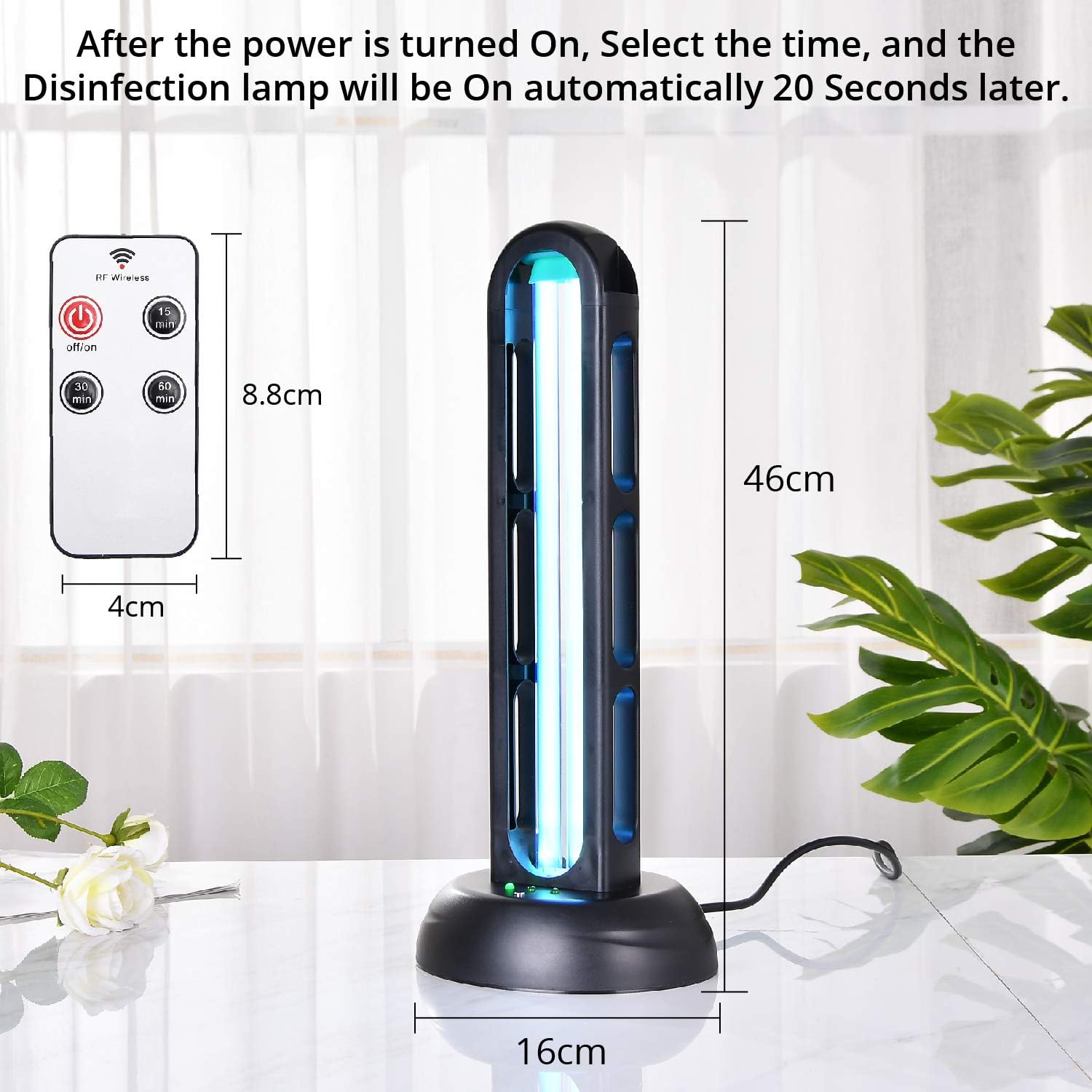 WBM Smart UV Light Sanitizer,UVC Disinfection Blue Lamp,40W Remote Control Ultraviolet Ozone Sterilization Light Compact for Home Office Hotel