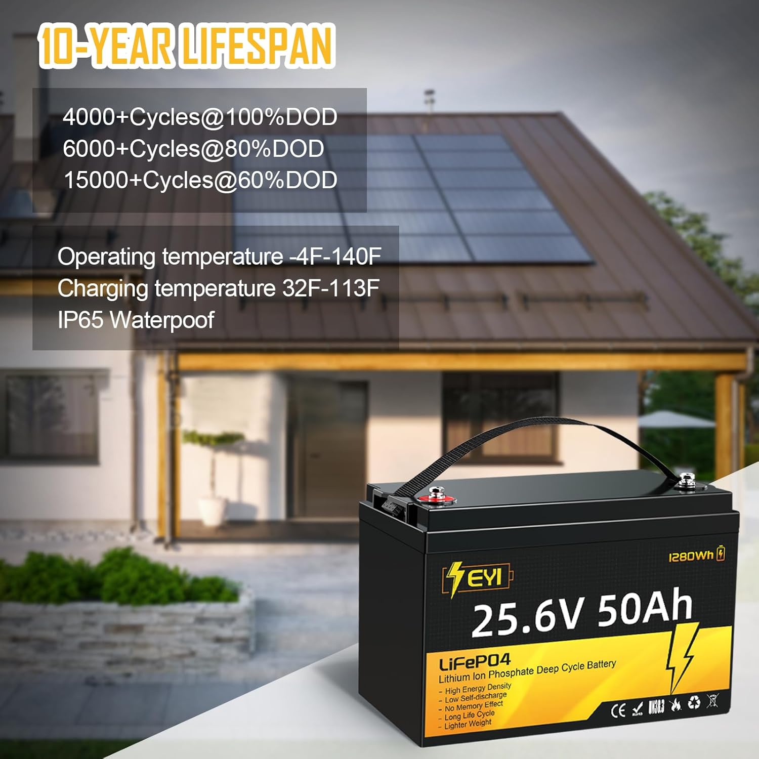 Batería de litio de 24 V 50 Ah LiFePO4, BMS de 50 A incorporada, 5000 ciclos profundos, perfecta para motor de arrastre, hogar solar, marino..
