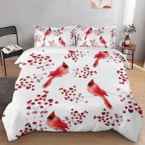 Juego de funda de edredón, bonito juego de ropa de cama de invierno con pájaros cardenales para niños y adultos, decoración de dormitorio, juego de Juego de funda de edredón, bonito juego de ropa de cama de invierno con pájaros cardenales para niños y adultos, decoración de dormitorio, juego de