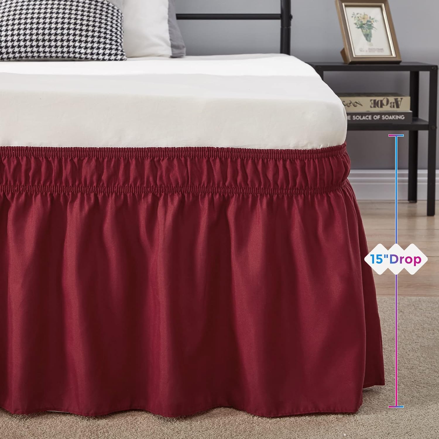 RIMELA Faldas de cama envolventes con volantes elásticos para cama de tamaño individual con caída de 15 pulgadas, resistente a las arrugas y a la