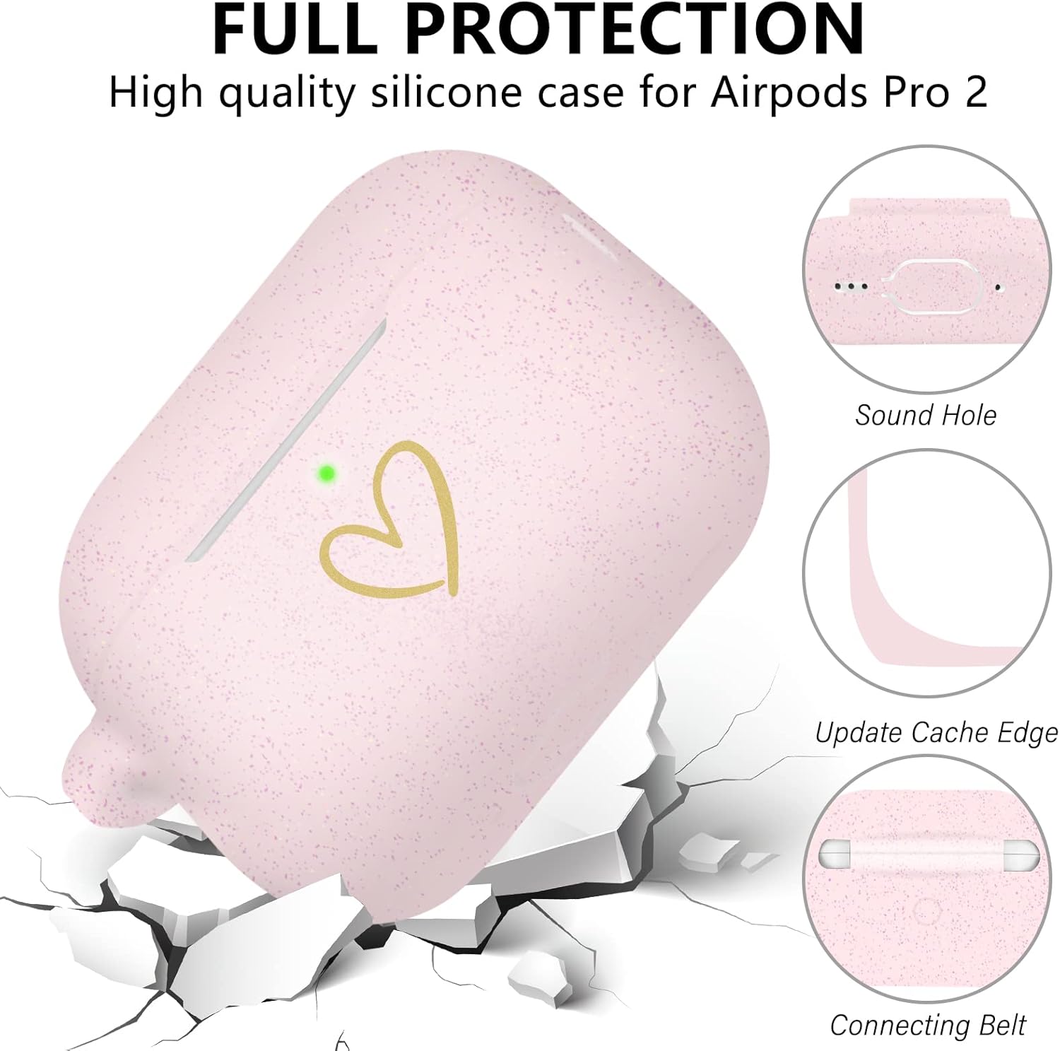 AIIEKZ Funda compatible con AirPods Pro 2 2022, funda de silicona suave con patrón de corazón dorado para AirPods Pro de 2 generación con bonito