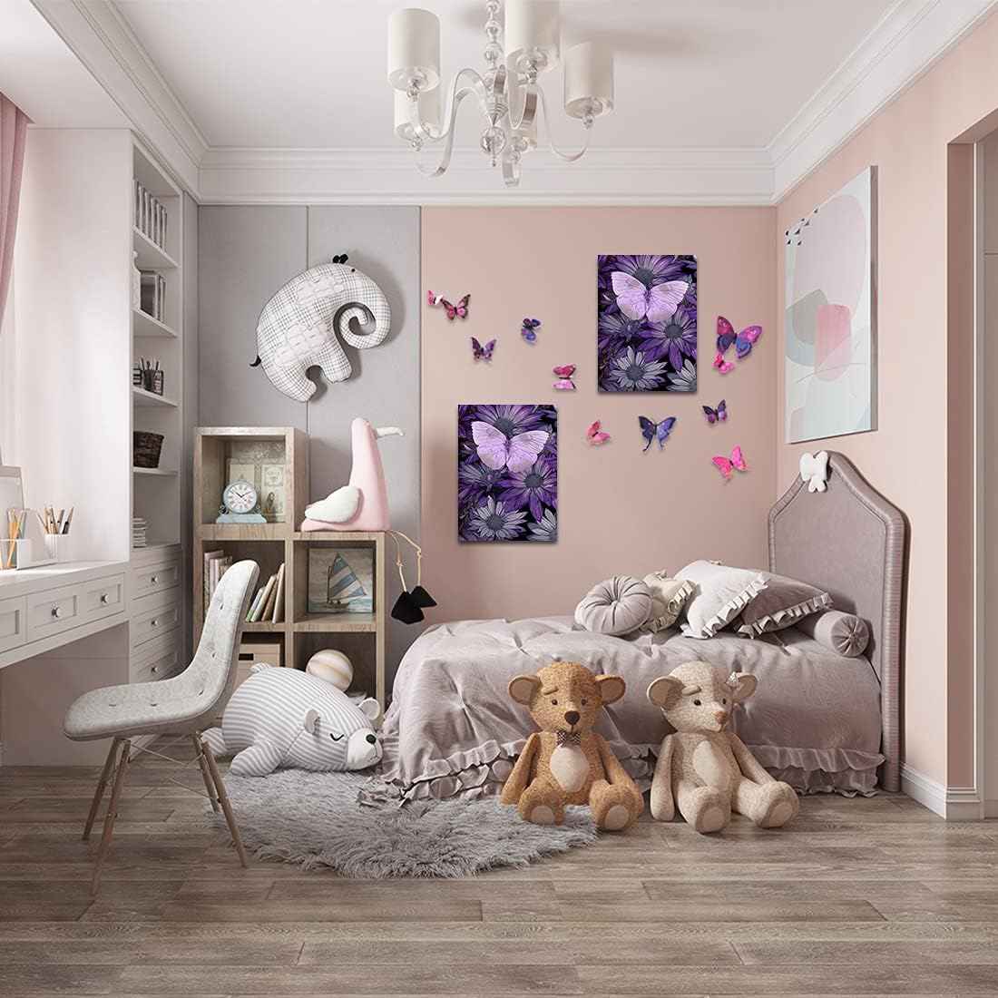 Impresión giclée de pintura de mariposa morada sobre lienzo, estirada y enmarcada, decoración moderna del hogar para sala de estar, dormitorio,