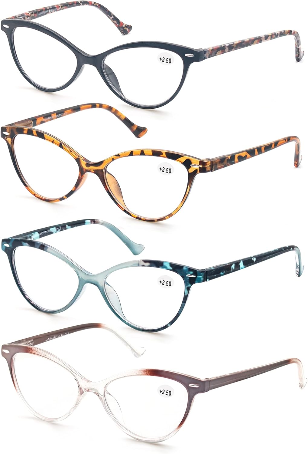 MODFANS Paquete de 4 lentes de lectura de diseño de ojo de gato para mujer con bisagra de resorte elegantes y cómodos
