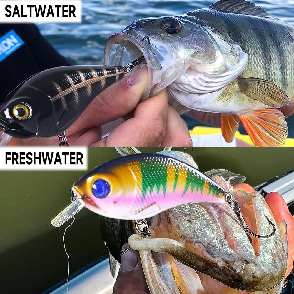 Naiveferry Kit de 5 señuelos de crankbait, kit de señuelos de pesca Crankbait con ganchos agudos, señuelos de pesca para aparejos falsos, accesorios