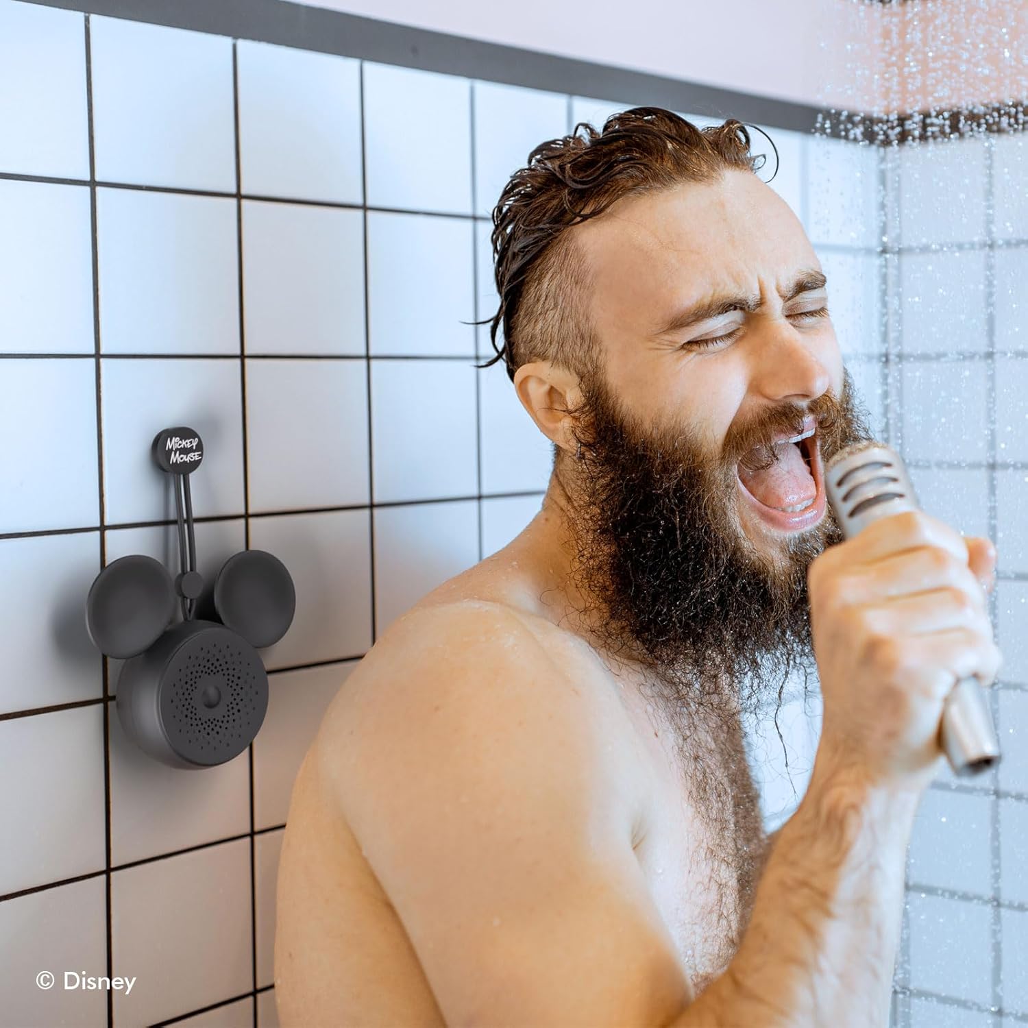 Disney Mickey Mouse Ears – Altavoz de ducha Bluetooth con ventosa – Altavoz resistente al agua con clasificación IPX4 de Disney para ducha, baños,