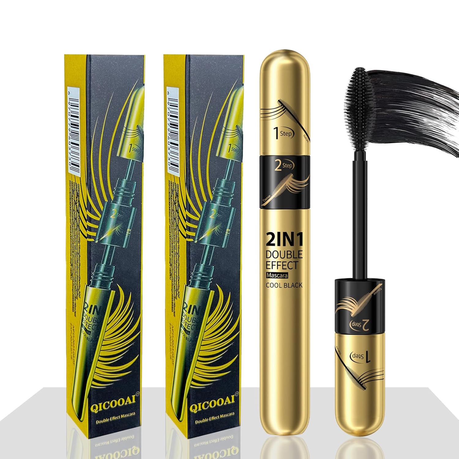 2023 – Máscara de pestañas 4D Golden Goddess negra 2 en 1, extensión de pestañas líquidas para pestañas impermeables 5 veces más largas y llenas (2