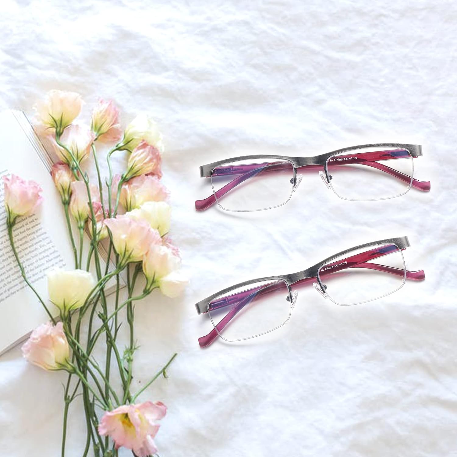 CLASAGA Progressive Multifocus Reading Glasses for Women Men, Blue Light Ladies Computer Reader Metal Half Frame Eyewear