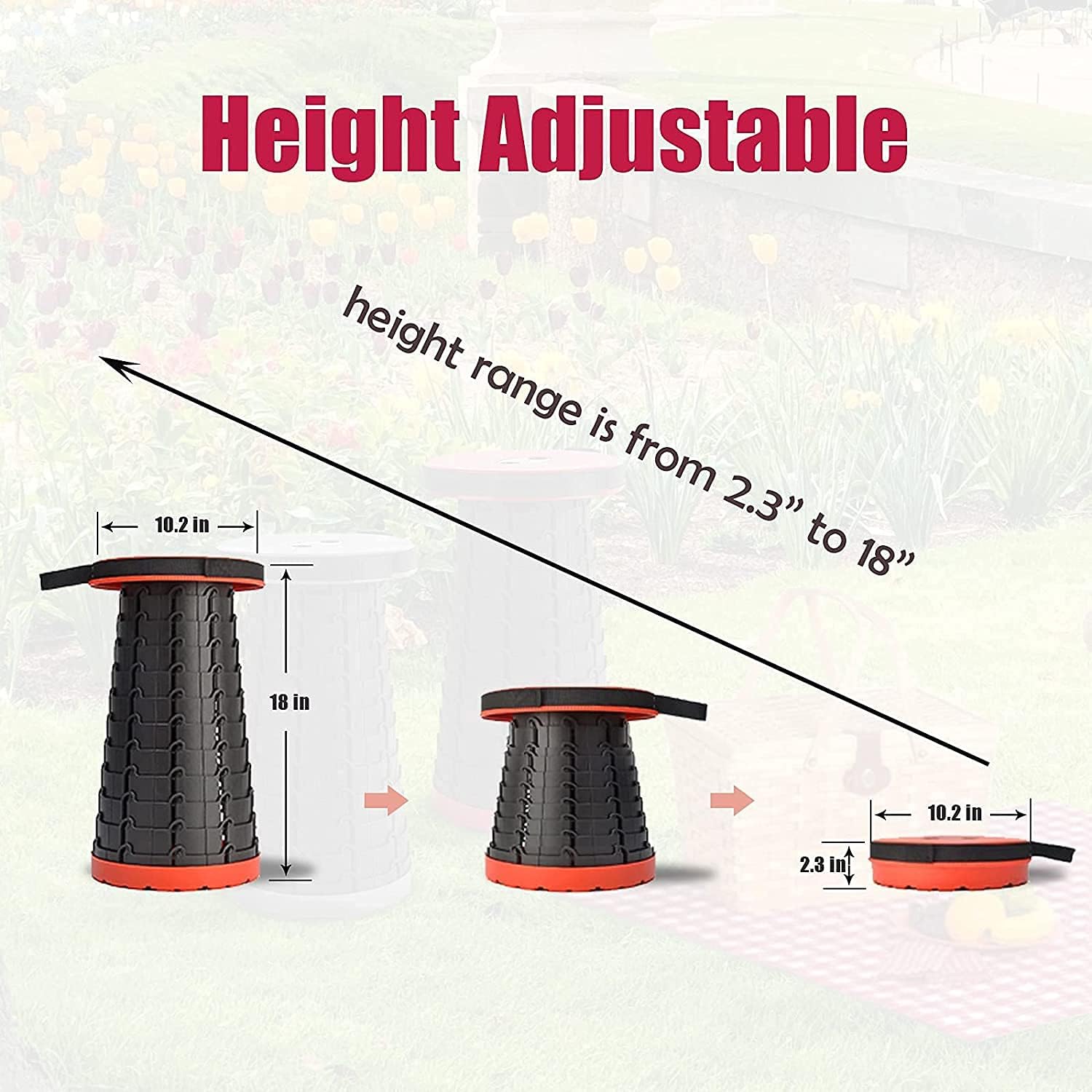 Taburete plegable ajustable para campamento, taburete plegable telescópico portátil con almohadilla para mochila, silla plegable y retráctil